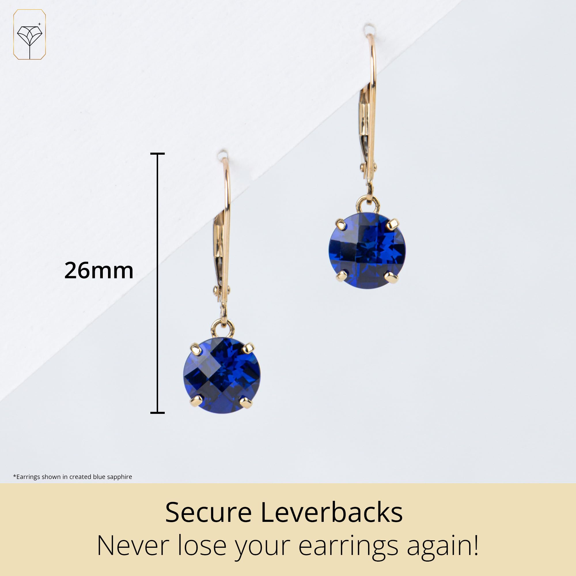 10K Yellow Gold 8mm Round Birthstone Dangle Earrings for Women with Secure Leverback Clasps - Perfect for Birthdays, Anniversaries & Special Occasions - MAX + STONE