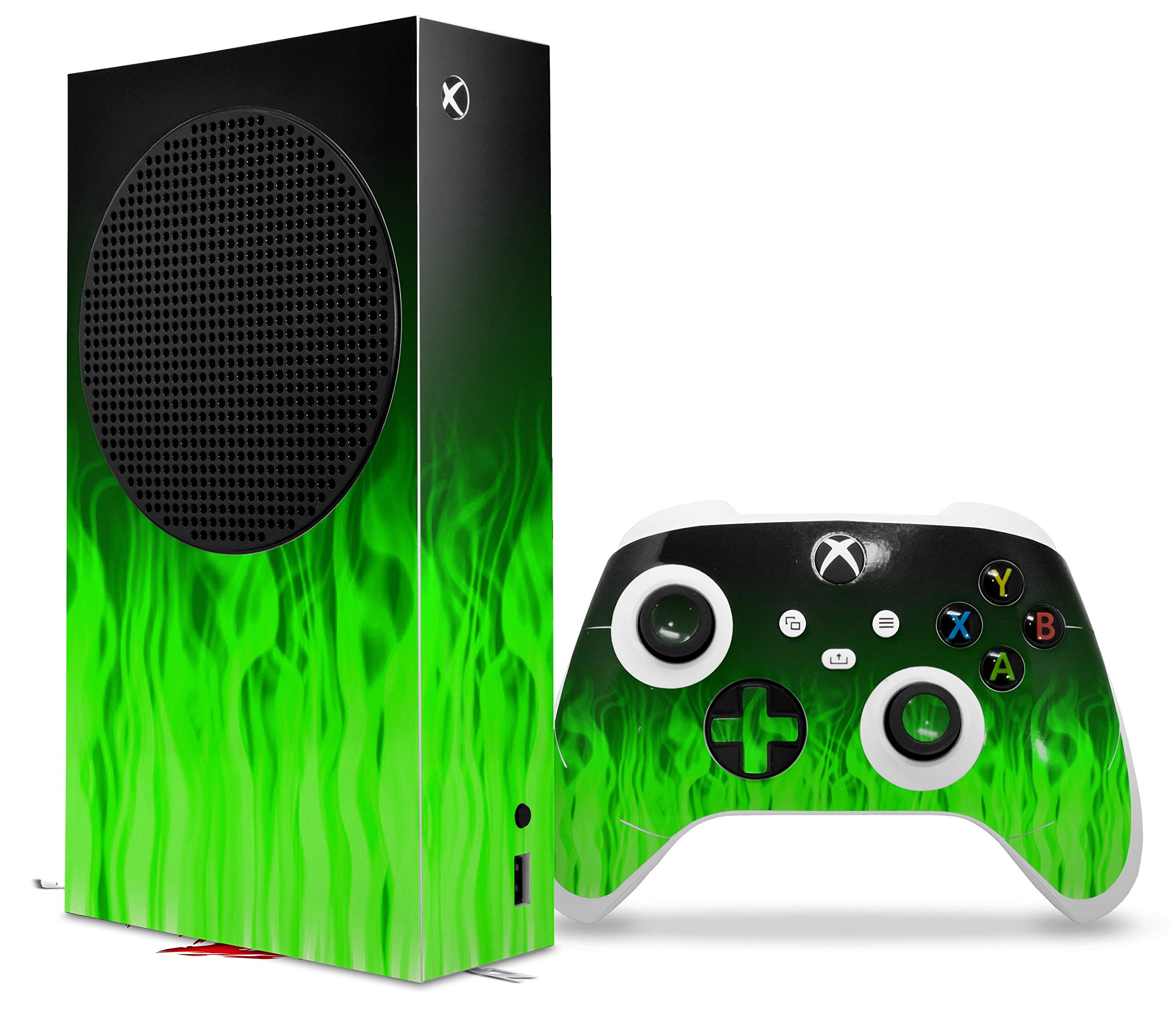 Premium WraptorSkinz Vinyl Skin Decal for XBOX Series S Console & Controller - Fire Green Design | Custom Gaming Protection | Perfect for Gaming Setups & Personalization (Console Not Included)