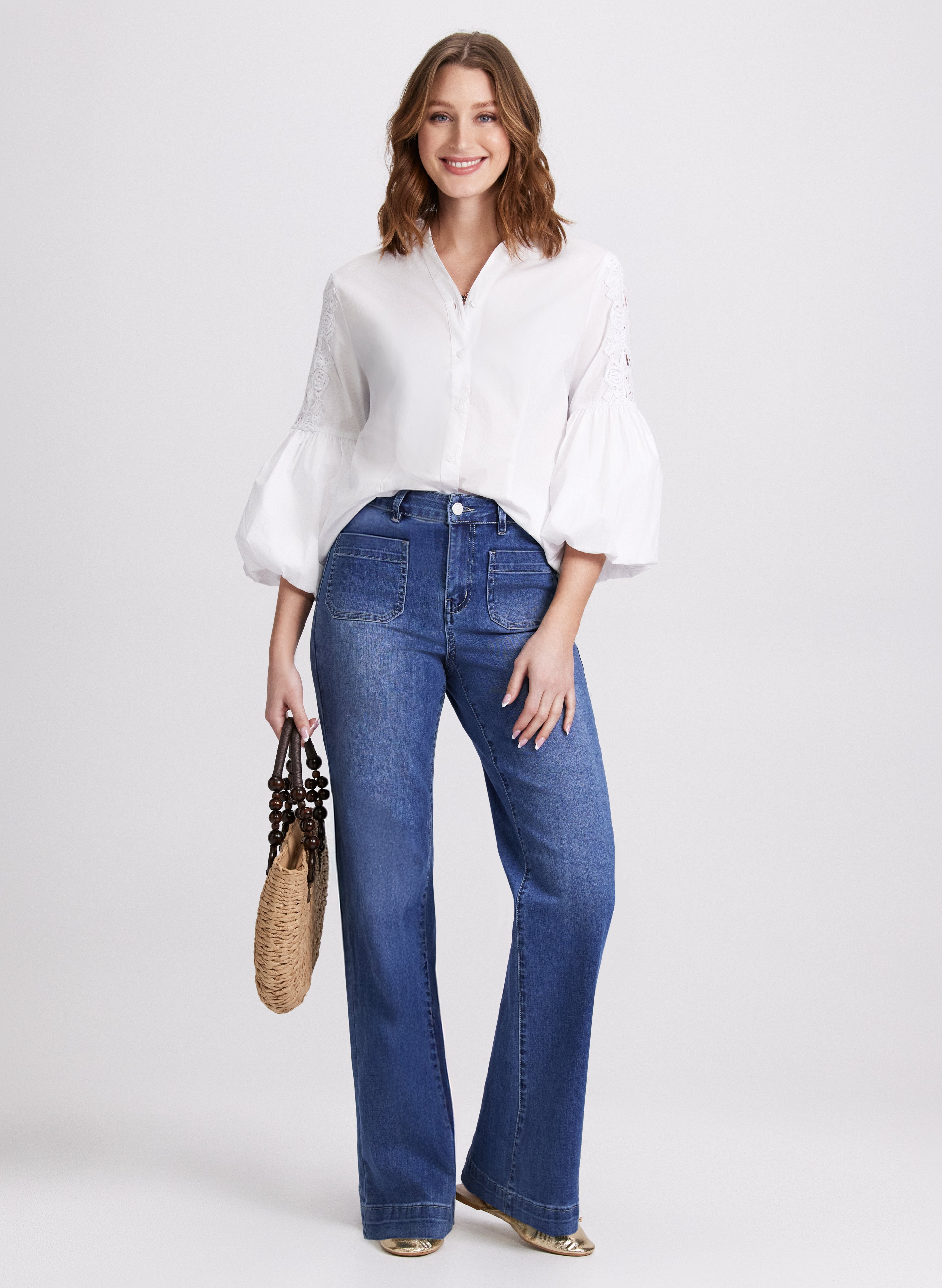 Embroidered Trim Blouse for Women - Elegant Floral Lace Top - Perfect for Office, Party & Special Occasions