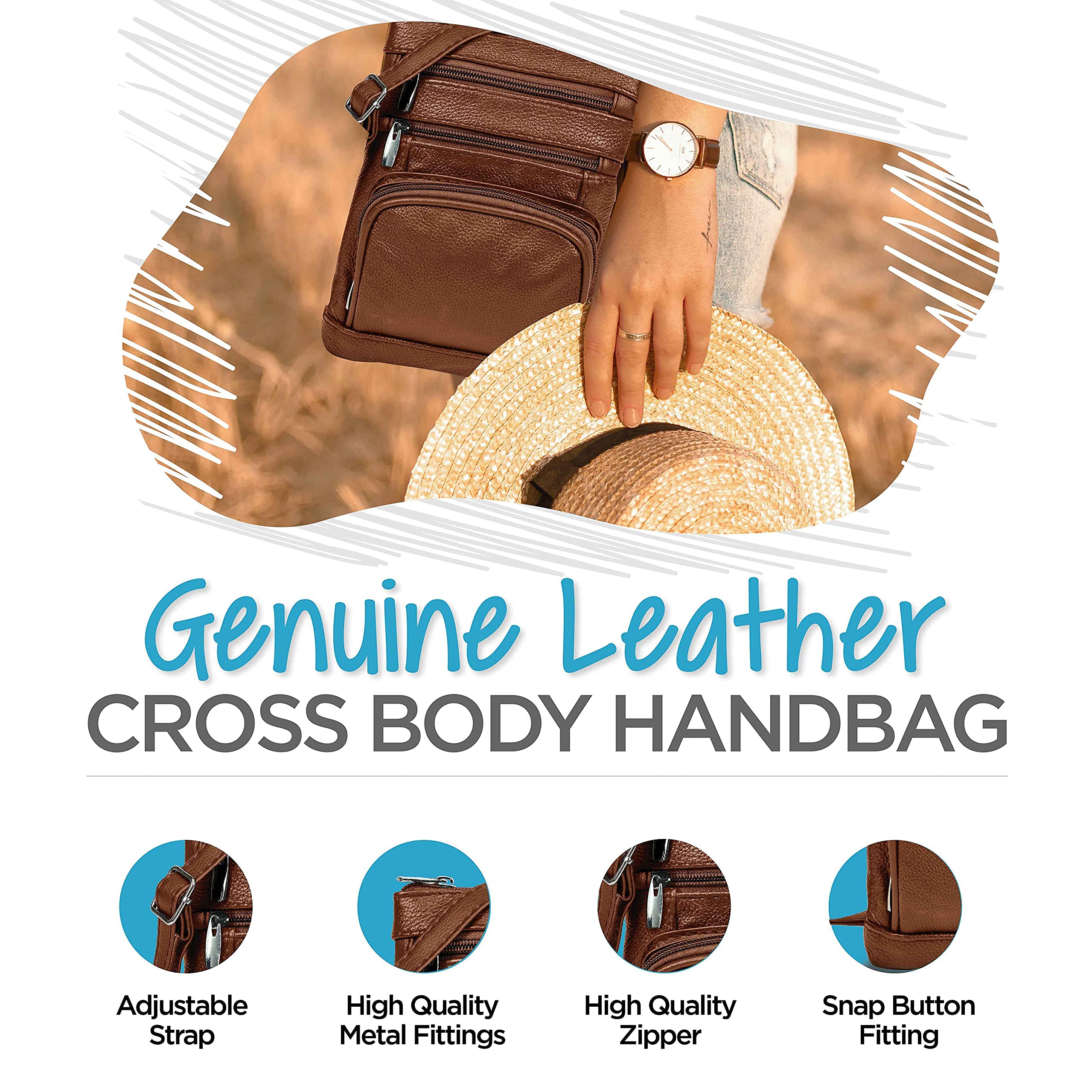 Stylish Krediz Leather Crossbody Purse for Women - Adjustable Strap, Multiple Pockets, Soft & Durable - Perfect for Travel, Shopping & Everyday Use