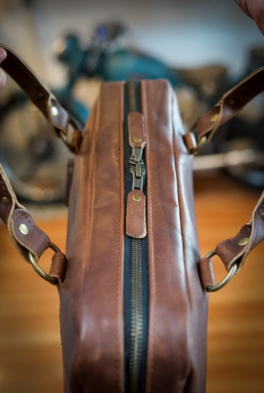 Premium Leather Work Bag for Professionals - Dark Amber Harness - Stylish & Durable Laptop Briefcase for Office, Business Travel & Commuting