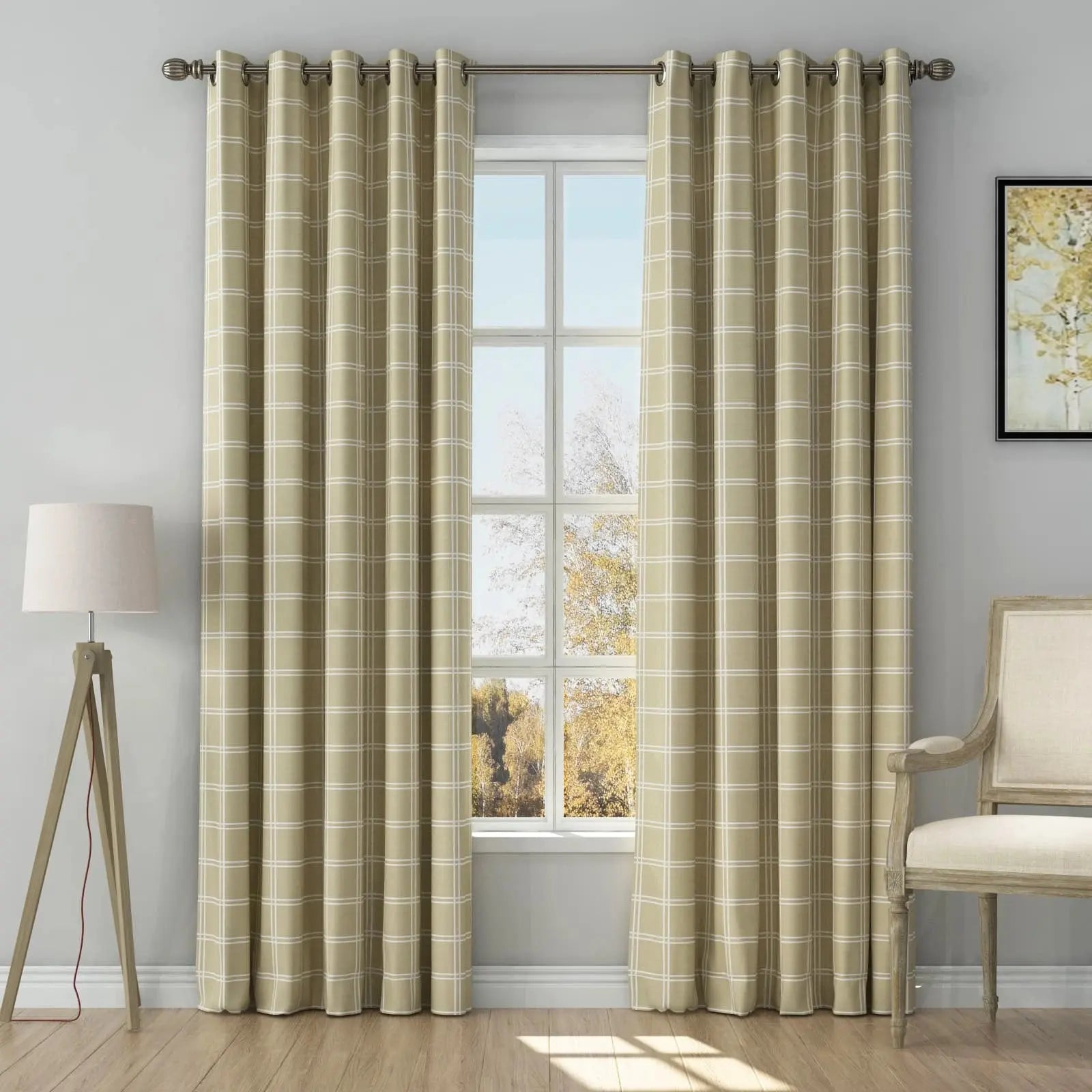Stefana Silver Print Linen Curtains with Grommet Top - Elegant Window Drapes for Living Room, Bedroom & Dining Room Decor