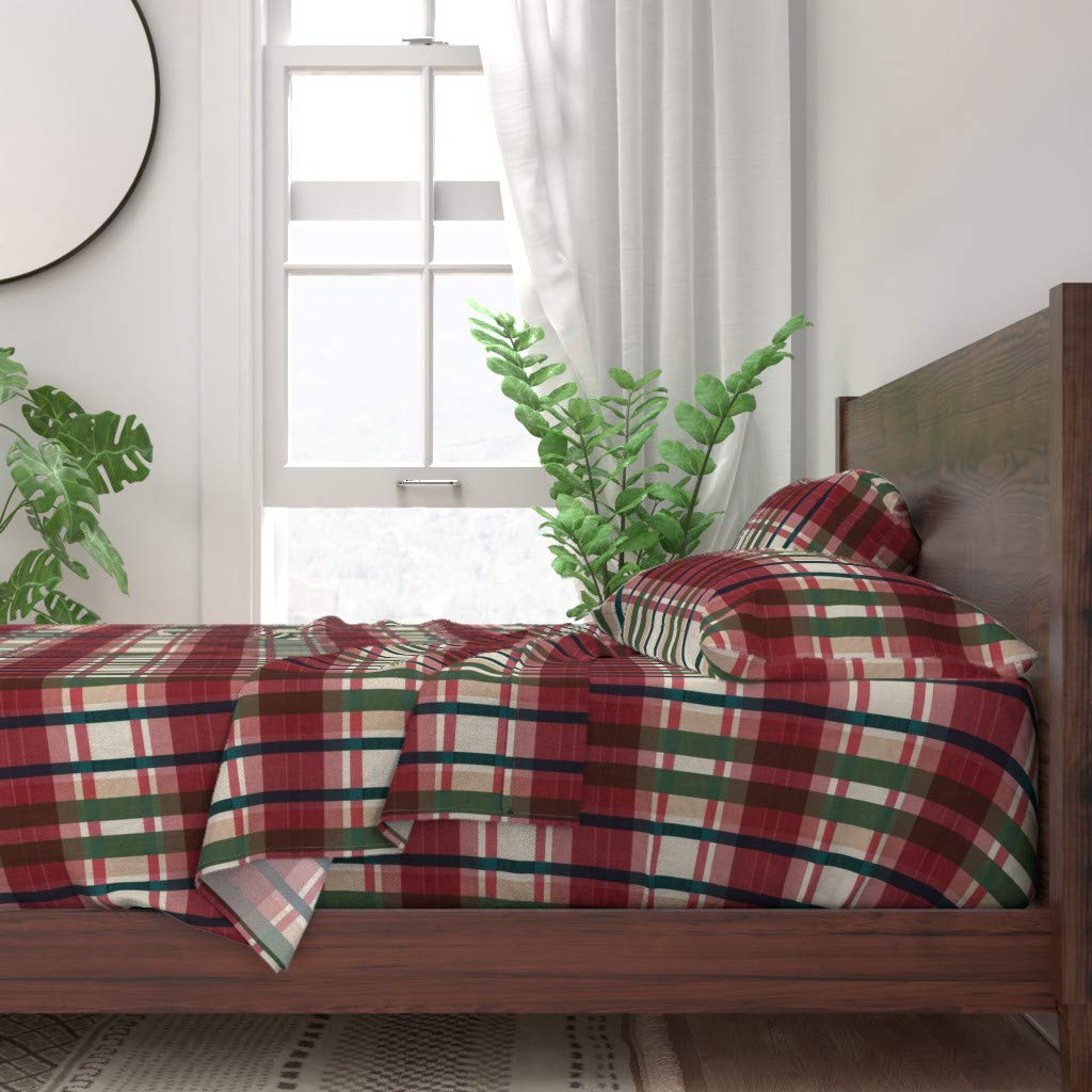 100% Cotton Twin Sheet Set 3pc - Red Plaid Tartan Christmas Holiday Bedding | Soft Breathable Sheets for Cozy Winter Nights & Festive Home Decor