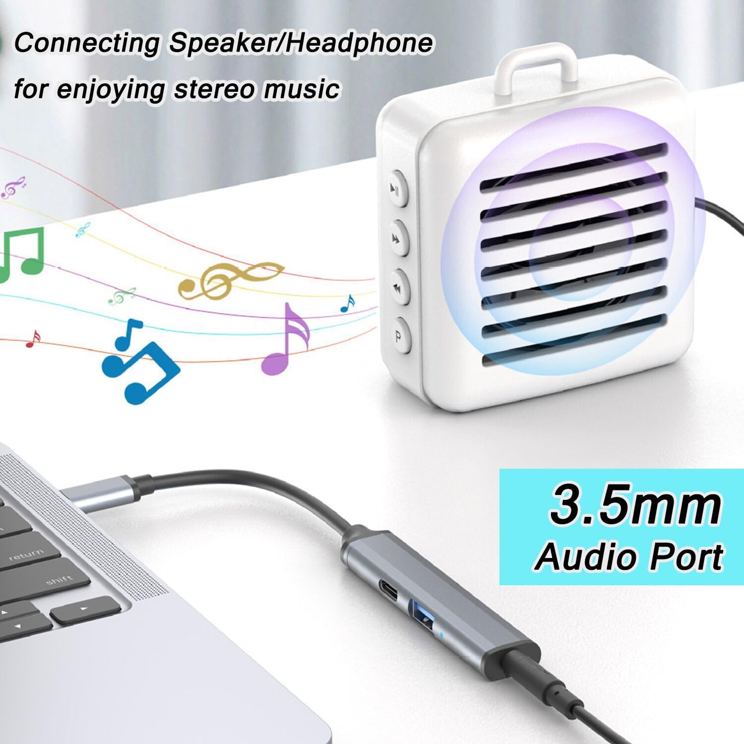 VIENON 5-in-1 USB C Hub with 3.5mm Headphone Jack, 100W PD Charging, USB-A Ports - Compatible with MacBook Pro/Air, iPad Pro, Samsung & Type C Devices - Perfect for Home Office, Travel & Multi-Device Charging