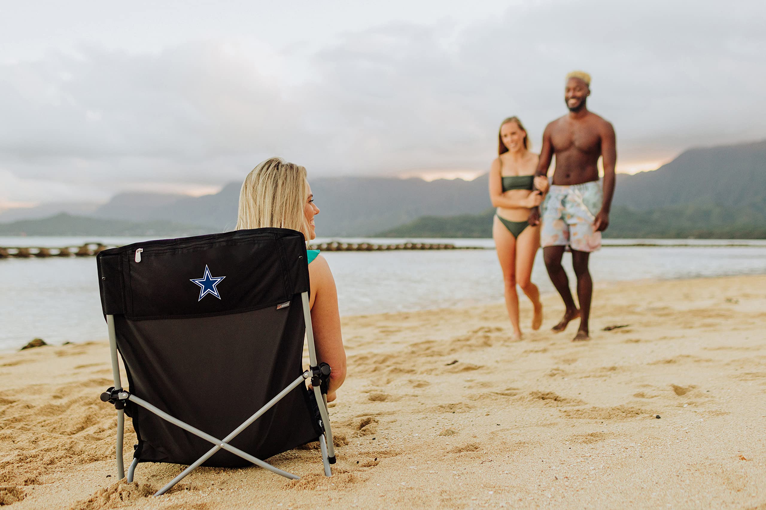 NFL Tranquility Low Beach Chair for Adults with Carry Bag - Portable Folding Lawn Chair for Relaxing at Beach, Pool, Camping & Backyard Lounging