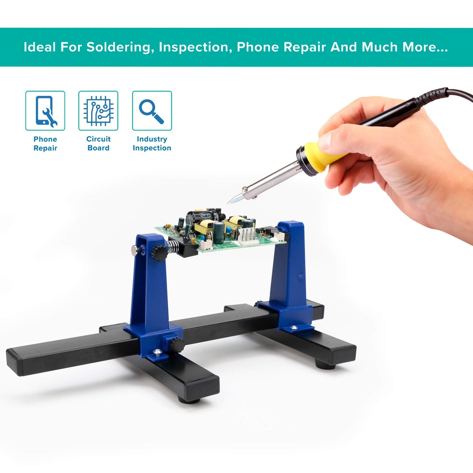 AmScope Adjustable Circuit Board Holder & Clamping Kit - 5-Piece Multipack PCB Holder Frame for Electronics Repair & Soldering - Perfect for DIY Projects, Hobbyists & Professional Technicians