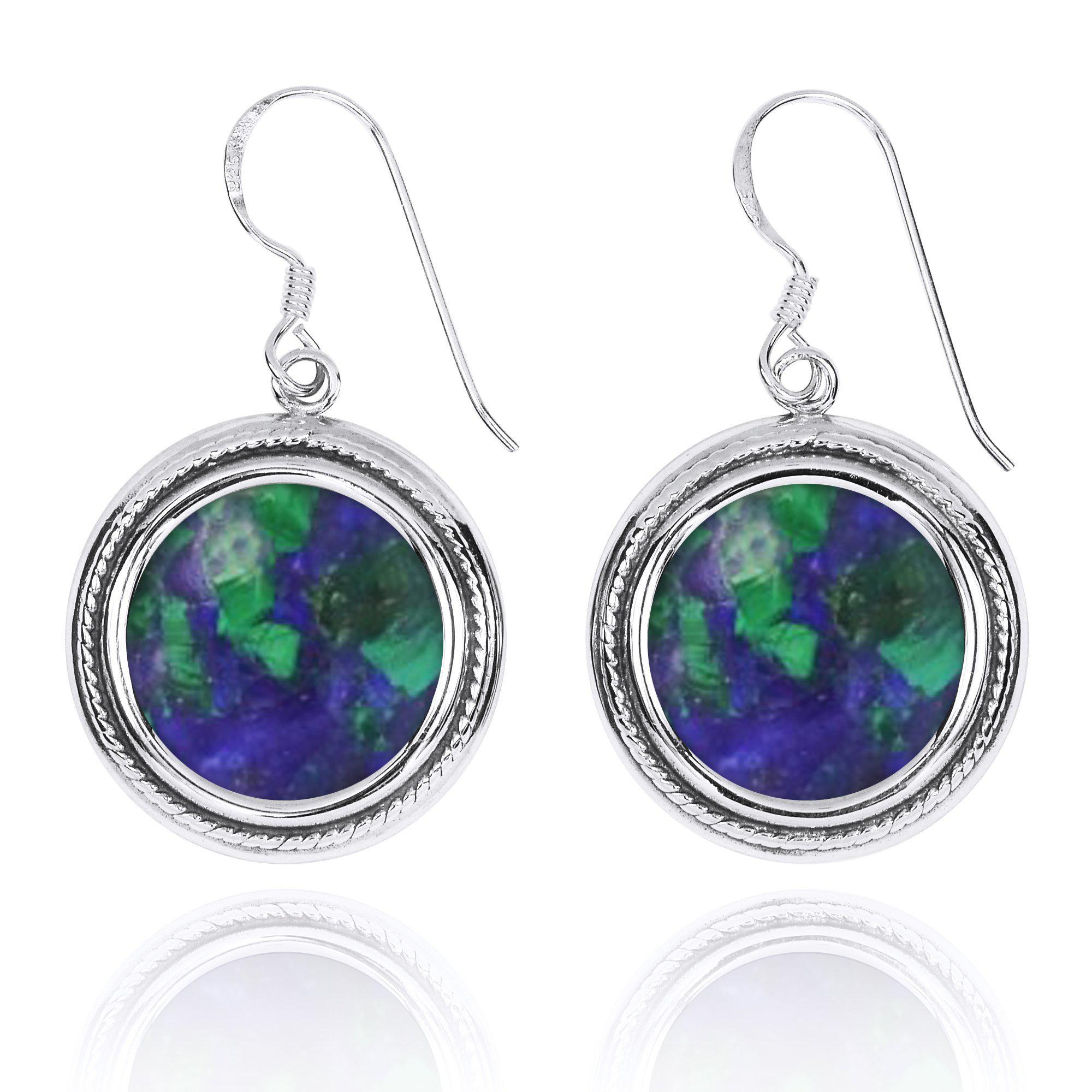 Azurite Malachite Oxidized Silver French Wire Earrings - Handmade Bohemian Dangle Earrings for Women, Perfect for Casual Wear, Parties & Gift Giving