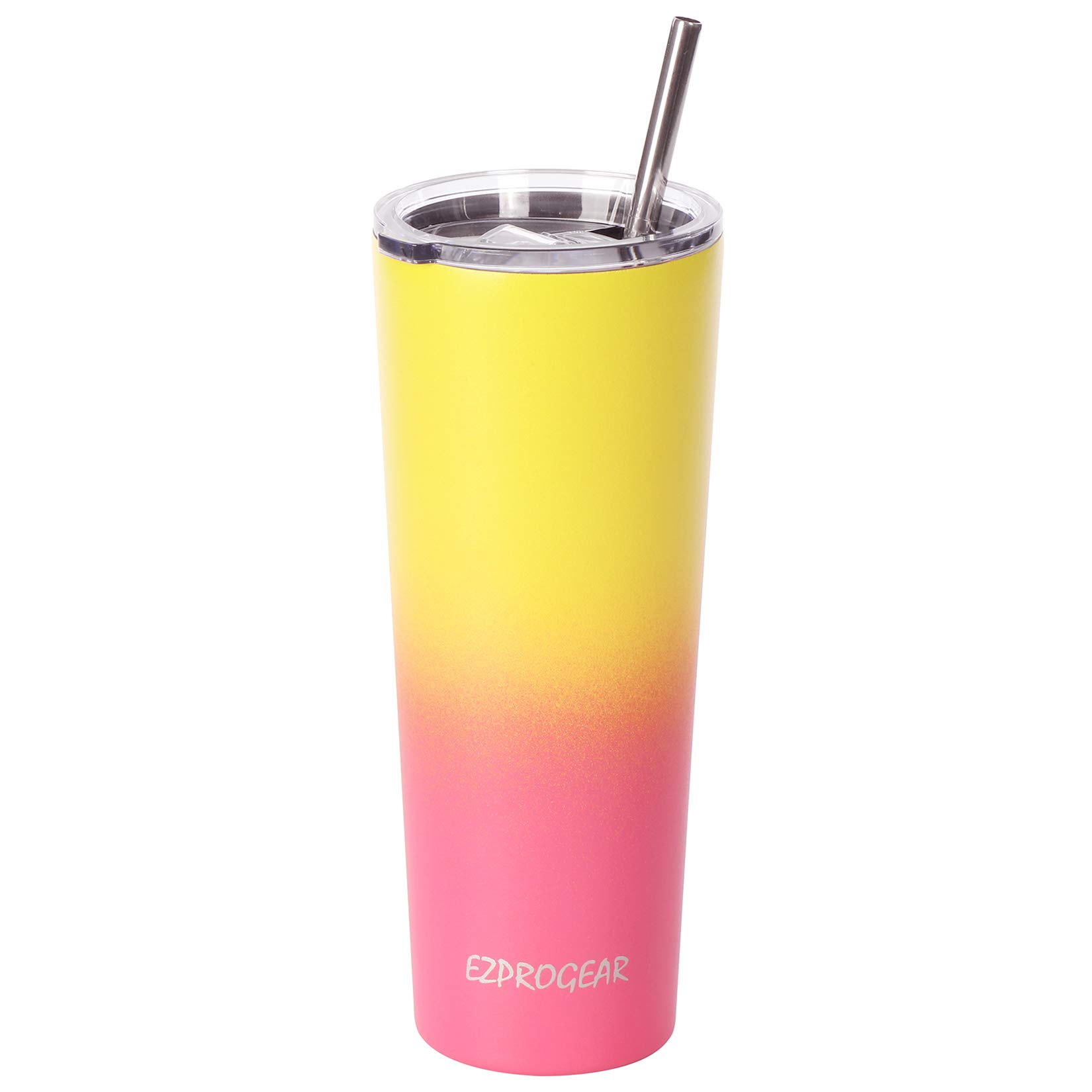 Ezprogear 26 oz Stainless Steel Slim Skinny Water Bottle - Vacuum Insulated Tumbler with Straw & Leak-Proof Lid (Yellow/Rose-Pink) | Perfect for Gym, Office, Travel & Outdoor Activities
