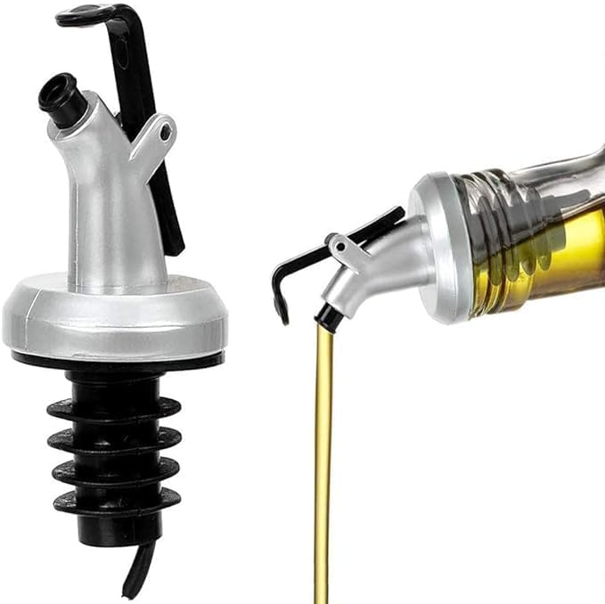 ANPI ENTERPRISE Leak-Proof Oil Dispenser Caps for Glass Bottles - Free Flow Spout for Liquor, Wine, Vinegar & Salad Dressing - Durable Kitchen Accessories (Set of 4) - Perfect for Home Bars, Restaurants & Meal Prep