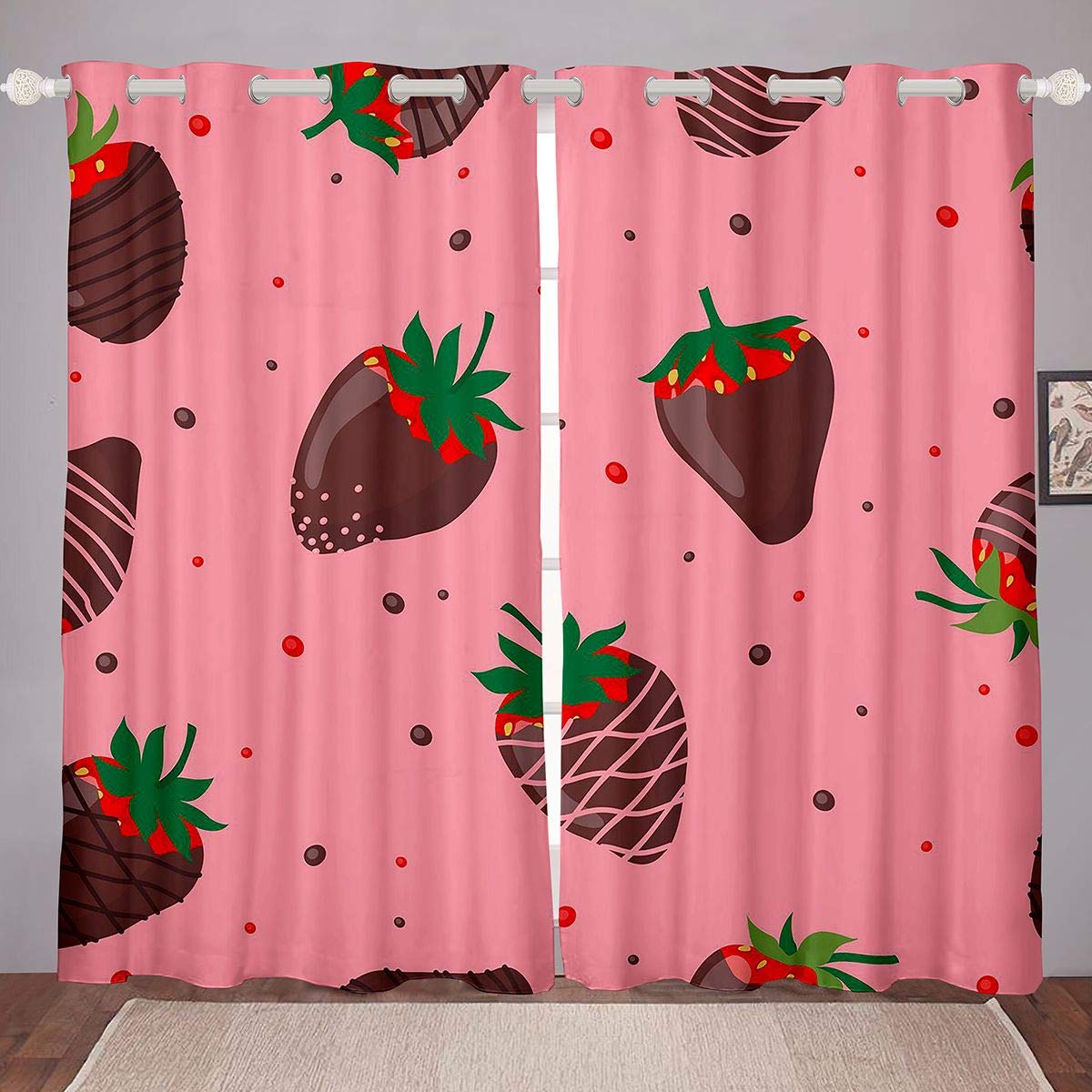 Sweet Strawberry Window Curtains for Girls - Soft Pink Decor for Kids' Room