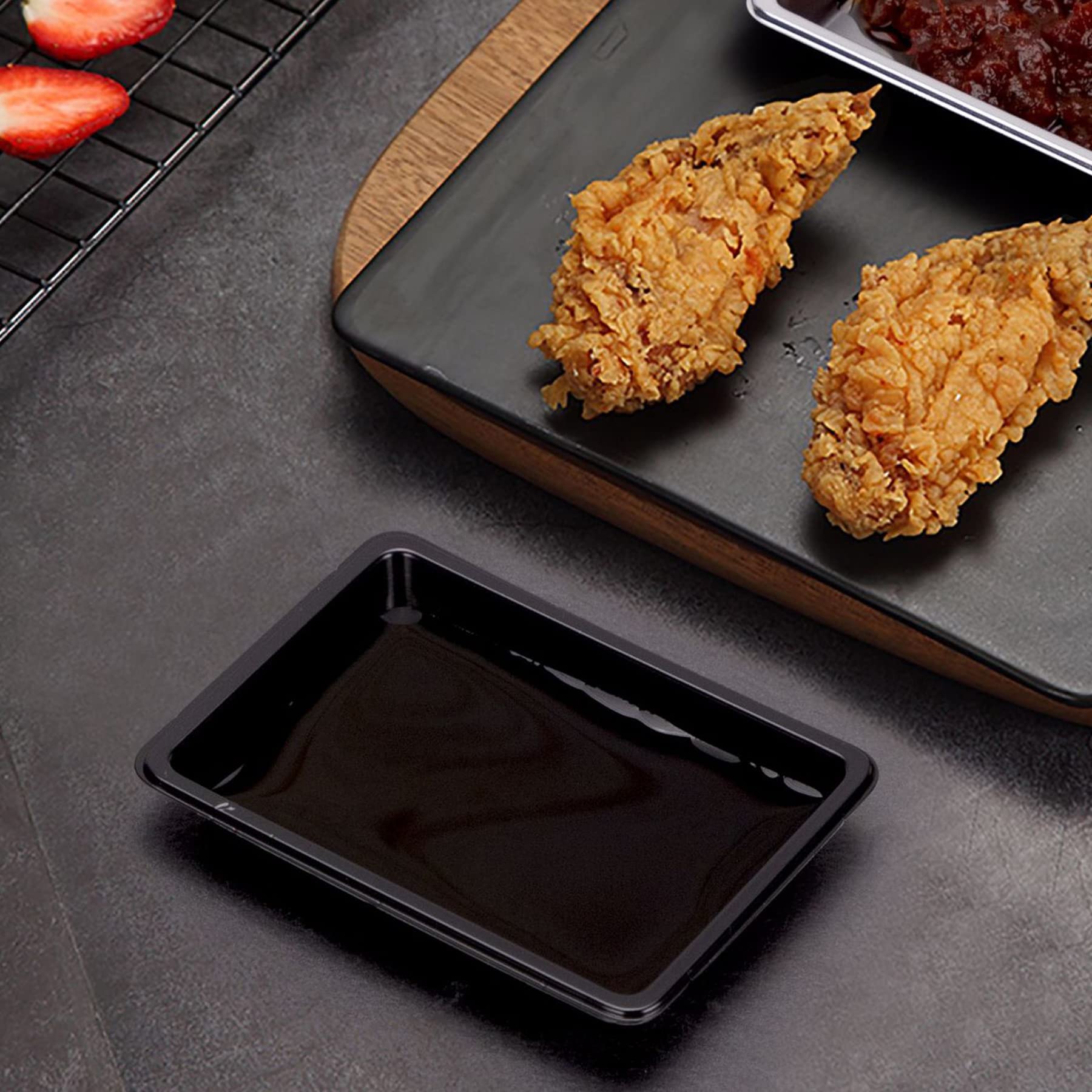QJFCare 100Pcs Black Disposable Rectangle Sauce Dishes - Mini Dipping Plates for Dessert, Soup, Soy Sauce & Seasoning | Perfect for Home, Restaurants, Parties & Catering Events