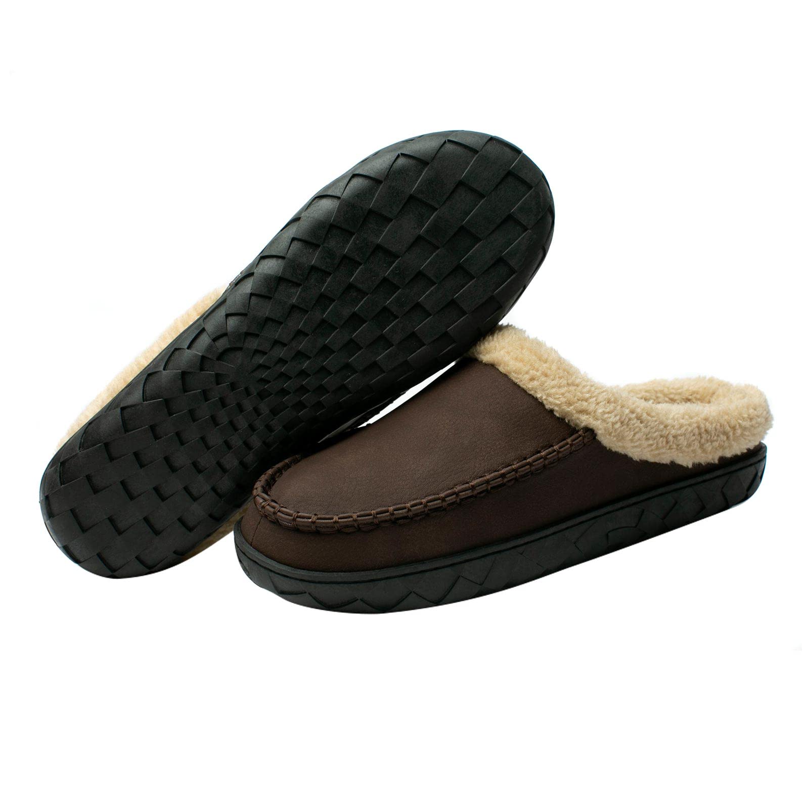 WOTTE Men's Moccasin Slippers - Soft Microsuede with Fleece Lining & Memory Foam - Comfortable Indoor/Outdoor House Shoes for Relaxing at Home, Walking the Dog or Quick Errands