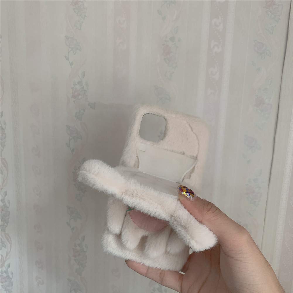 Premium Fluffy 3D Bear Plush Phone Case for iPhone 12 Pro - Cute Animal Design, Soft Silicone Bumper, Shockproof Protective Cover (Bear White) - Perfect for Daily Use, Gifts & Fashion Accessories