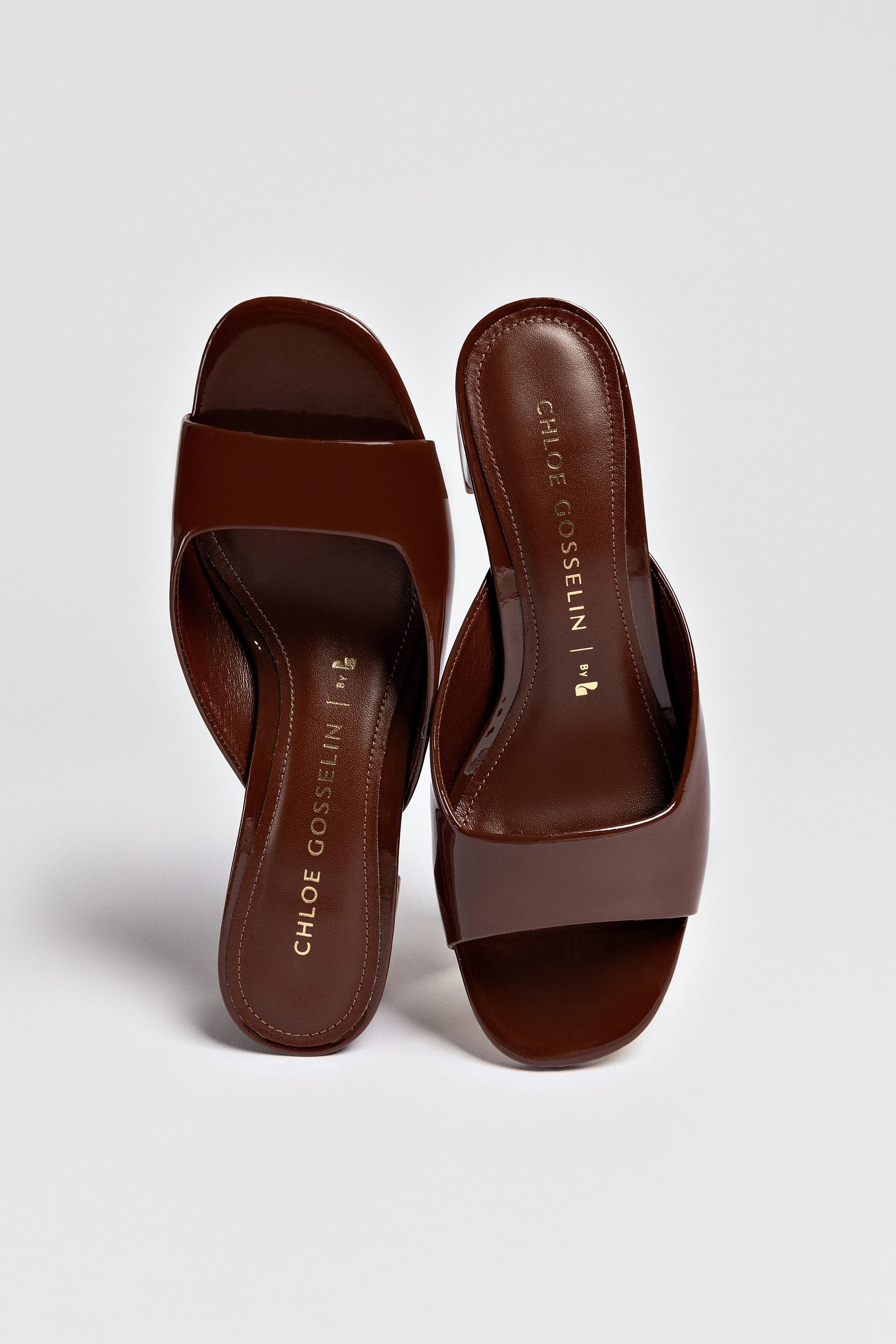 Chloe Gosselin by Larroudé Anah Mule - Brown Patent Leather Women's Shoes | Elegant Slip-On Mules for Office, Party & Casual Wear