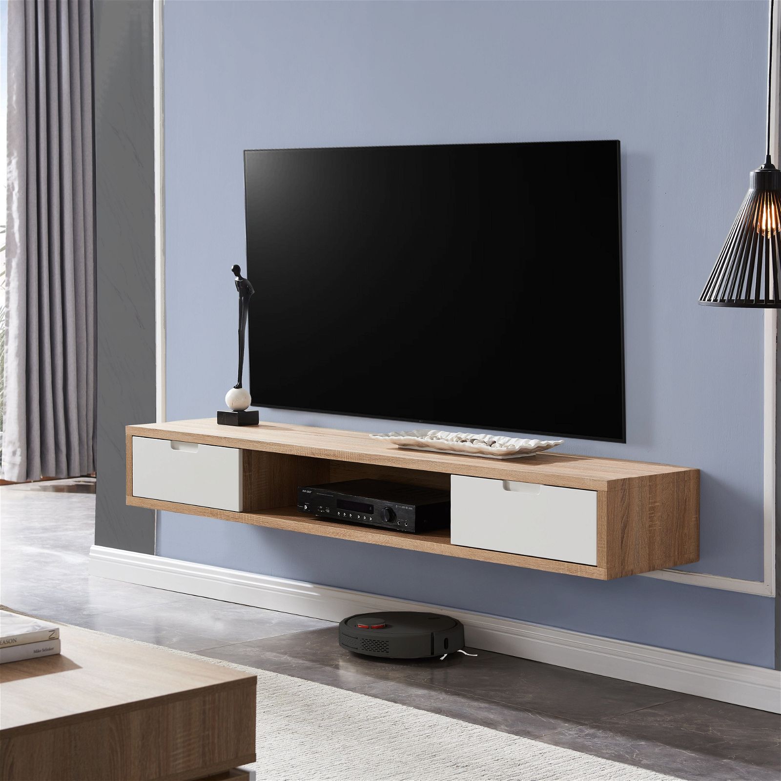 Criterion 1500mm Oak Wall Mounted TV Stand - Modern Entertainment Center for Living Room & Home Theater