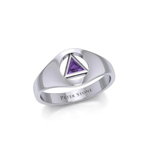 Sterling Silver Sobriety Triangle Inlaid Ring TRI1932 - Elegant Jewelry for Recovery, Sobriety Gifts & Everyday Wear