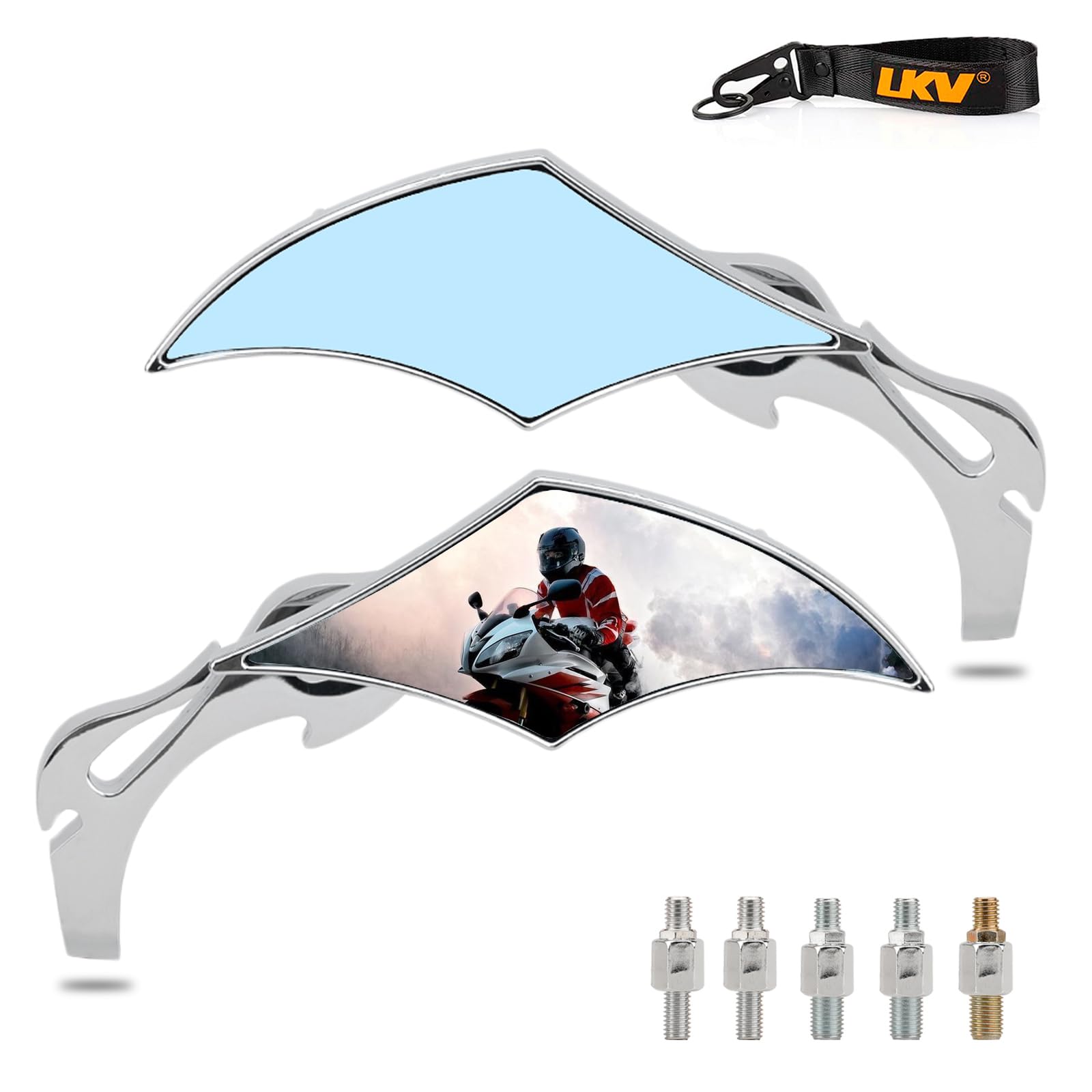 Universal 8MM & 10MM Screw Motorcycle Mirrors - 360° Adjustable Chrome Rear View Side Mirrors for Scooters, Honda, Suzuki, Kawasaki, Victory | Enhanced Visibility & Safety for City Commuting & Highway Riding