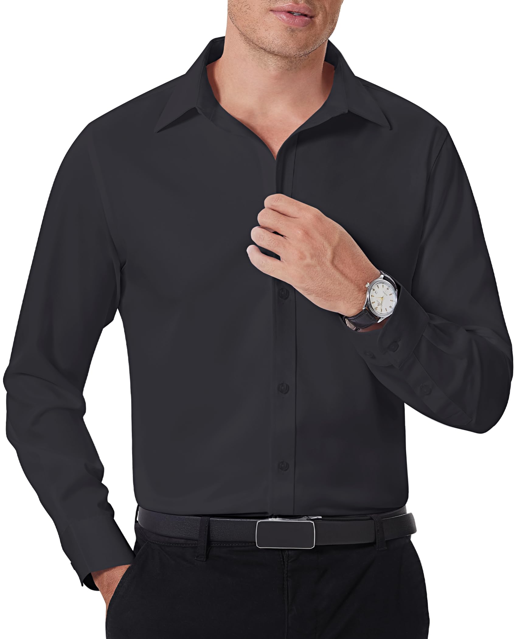 Stain Shield Men's Long Sleeve Dress Shirts - Slim Fit Casual Button Down Shirts for Big & Tall - Perfect for Office, Business Meetings & Formal Events