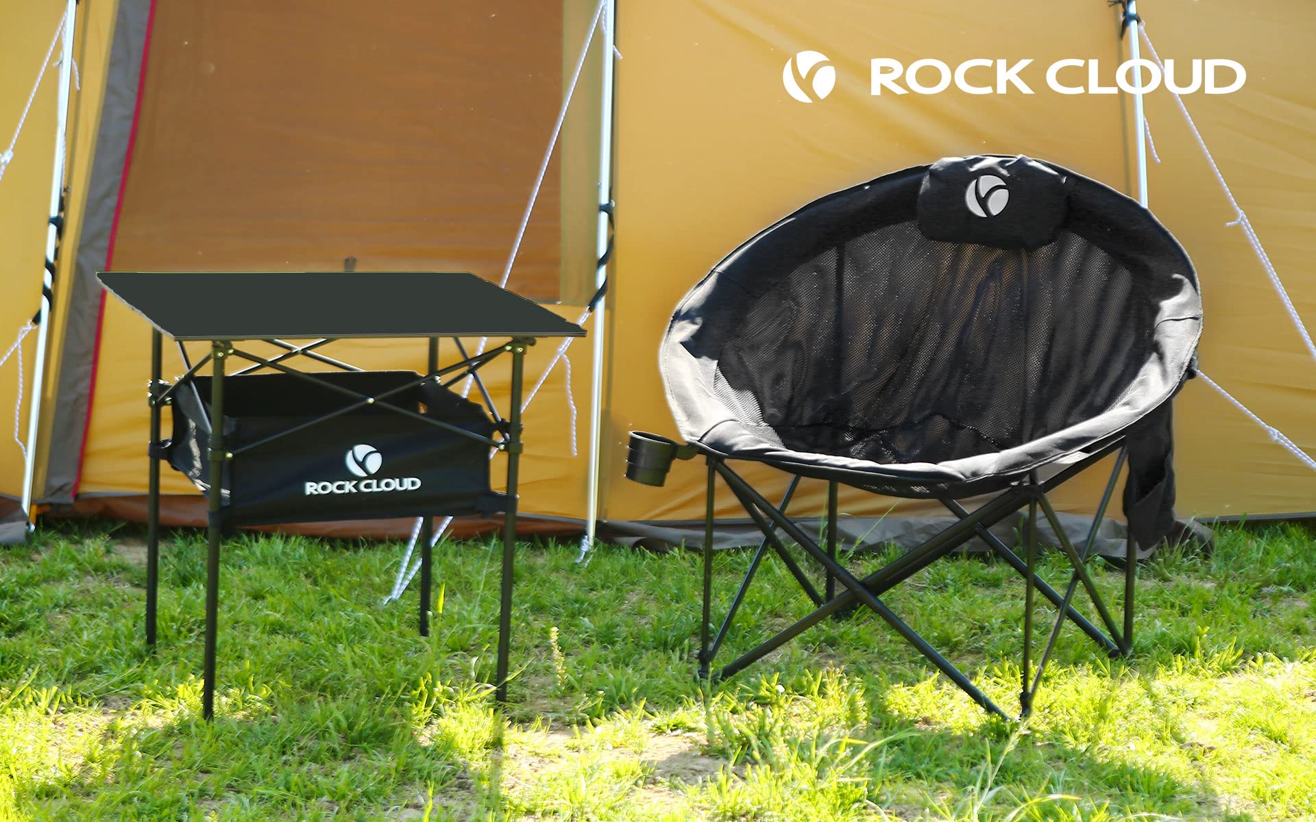 ROCK CLOUD Oversized Folding Camping Chair with Padded Seat - Portable Moon Chair for Outdoor Activities, Camping, Hiking, Fishing, Beach, Picnics, Backyard & Lawn - Heavy Duty & Comfortable - Black