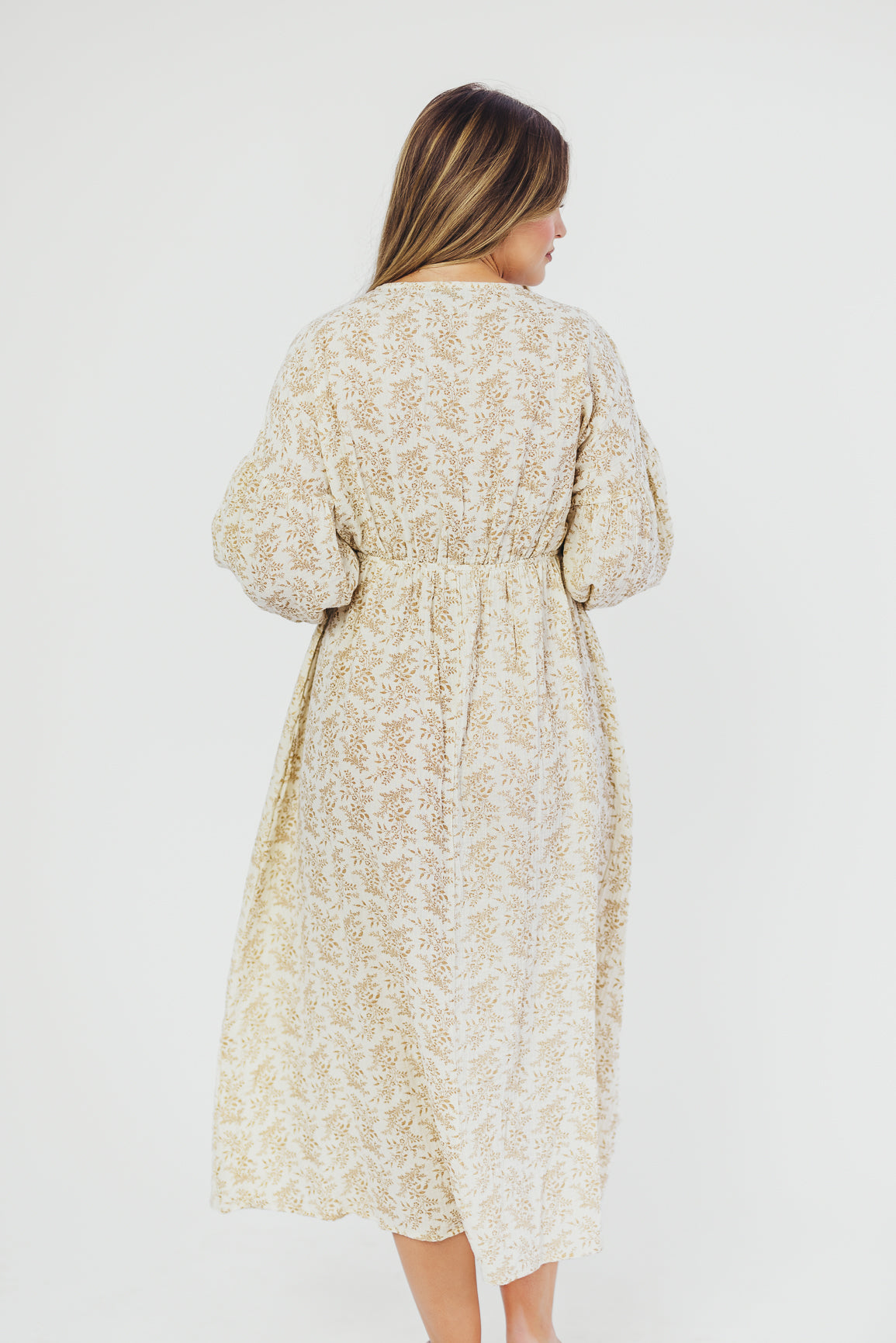 Hunter 100% Cotton Gauze Midi Dress - Breezy Floral Print in Natural/Tan | Bump Friendly & Inclusive Sizing | Perfect for Maternity Wear, Beach Vacations & Summer Outings