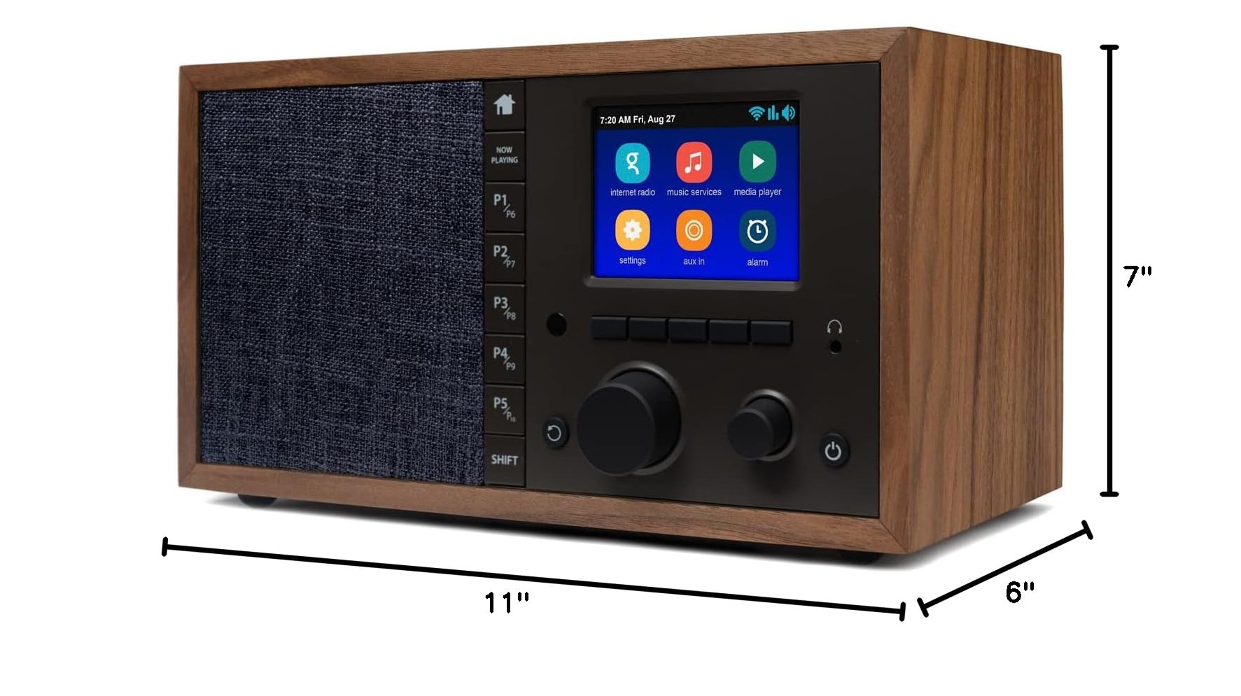 Grace Digital Mondo Elite Classic Smart Internet Radio with Bluetooth, Wi-Fi & Qi Wireless Fast Charger - 7-Day Alarm Clock, No Microphone (Walnut) - Perfect for Bedroom, Office and Kitchen Use