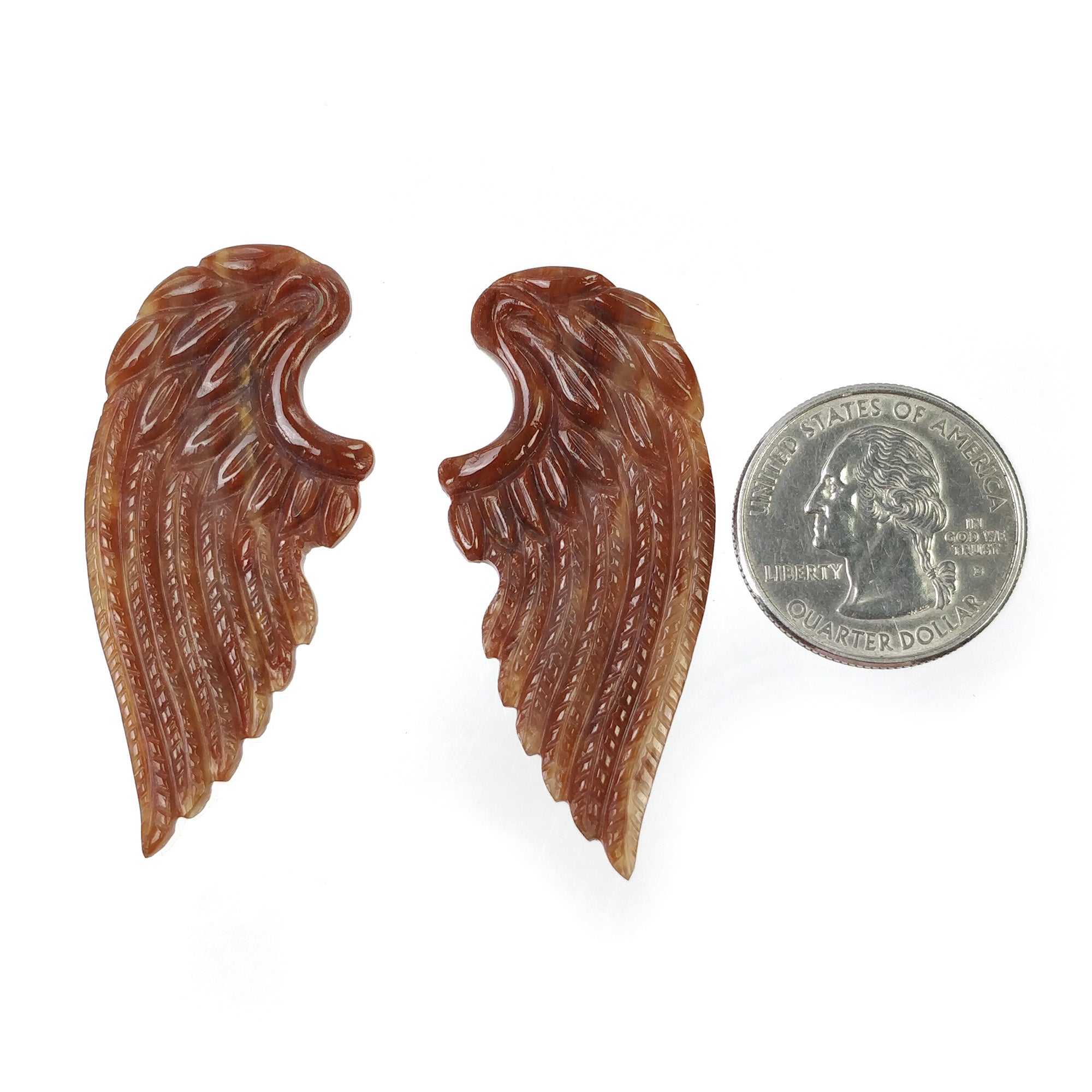 Natural Botswana Agate Gemstone Wing Carving - 50.95cts Untreated Hand Carved Pair (52x23mm) for Jewelry Making, Meditation & Home Decor