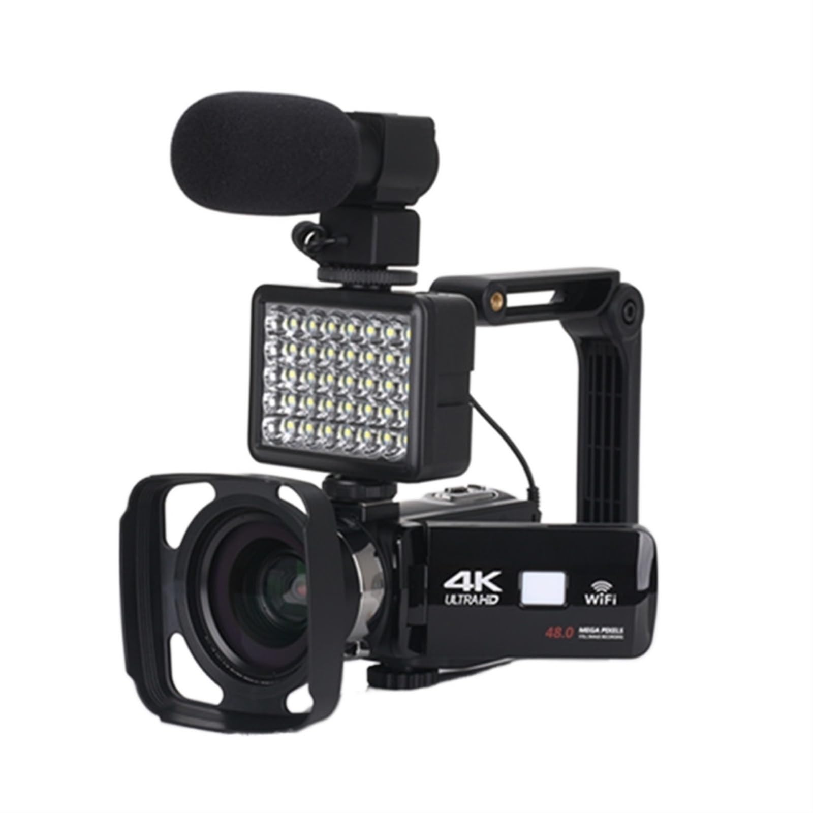 4K HD Night Vision Digital Camcorder with WiFi Live Streaming - 48MP Home Security Camera with Grip, Hood, Lens, Mic & Light - Perfect for Home Monitoring, Vlogging and Outdoor Adventures