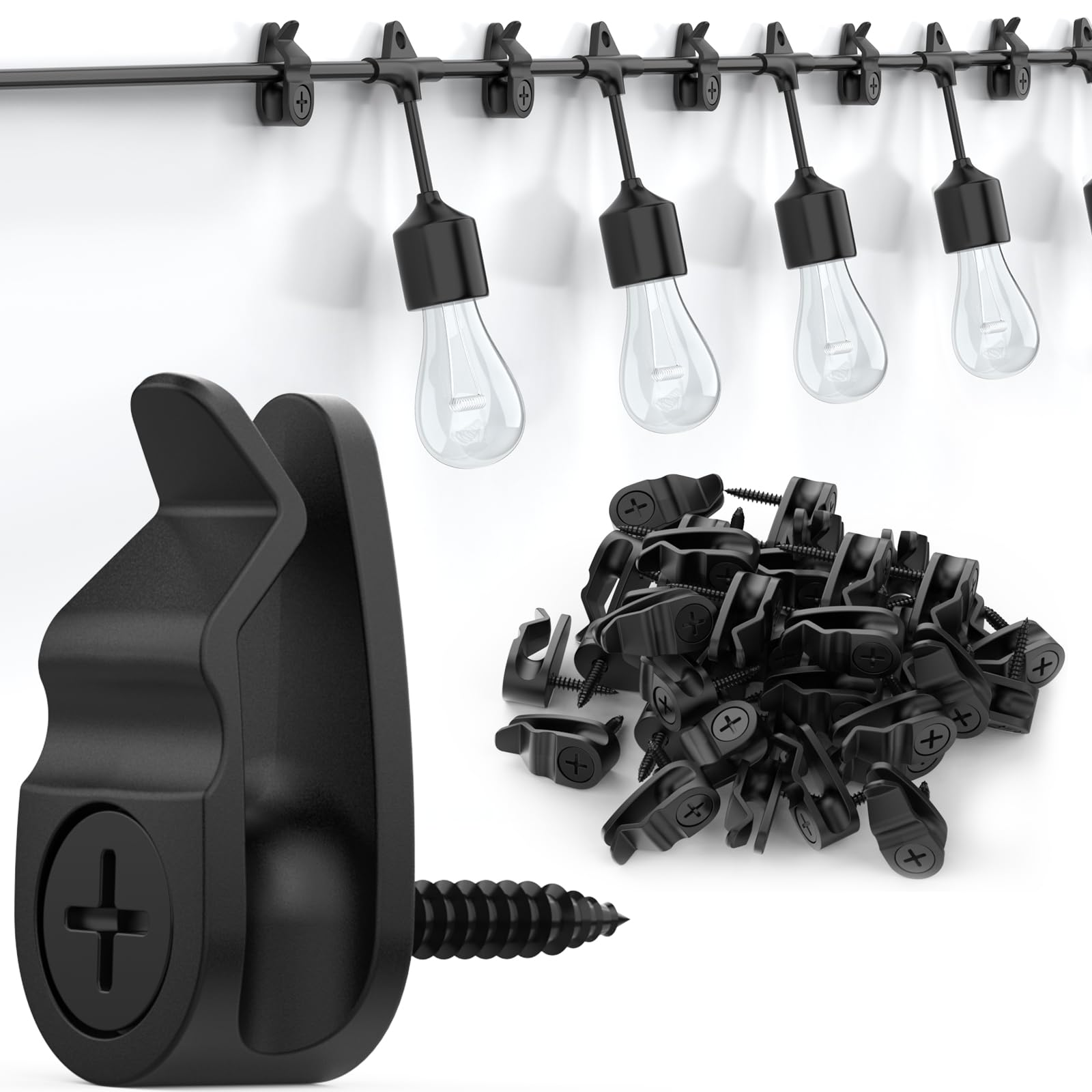 **50 Pack Weatherproof Outdoor String Light Clips - Black Hanging Hooks for Fairy Lights, Holiday & Patio Decor - Perfect for Gardens, Weddings & Backyard Parties**