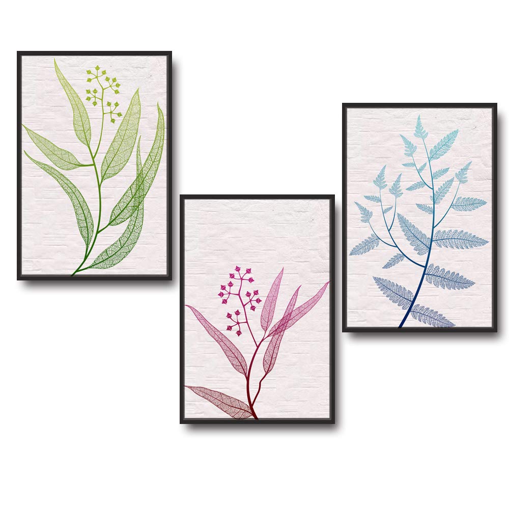 Leaf Theme Framed Canvas Wall Art Set - 3 Panels (16