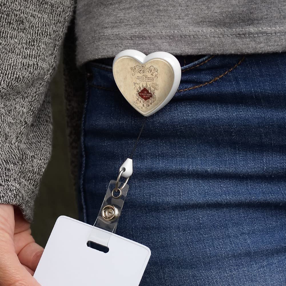 Harry Potter Marauders Map Heart Lanyard - Retractable ID Badge Reel with Card Holder for Teachers, Nurses & Office Workers (Fantasy Gift for HP Fans)