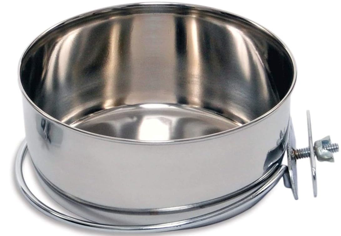 Prevue Pet Products Coop Cup 30 Oz Bolt On Bird Feeder - Durable Stainless Steel Water & Food Bowl for Parrots, Cockatiels, Budgies - Perfect for Aviaries, Bird Cages & Outdoor Use