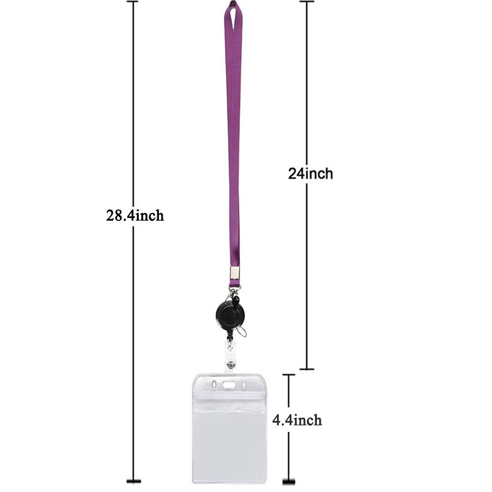 2 Packs Retractable ID Badge Holder with Lanyard - Vertical Clear PVC Card Holder, Waterproof Resealable Zipper (Purple/Gray) - Perfect for Office, School, Events & Security Access Control