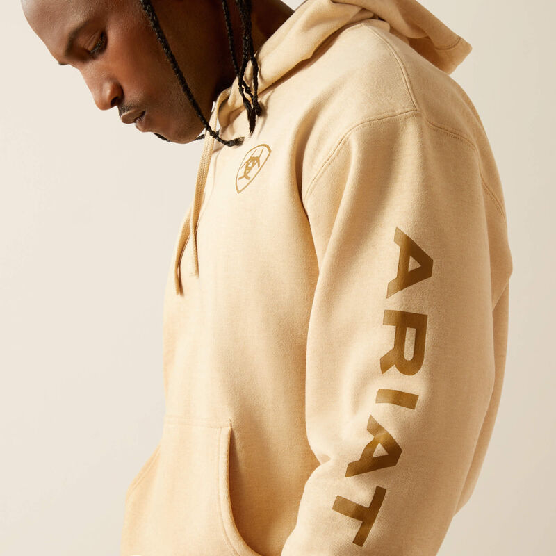 Ariat Logo Hoodie for Men & Women - Soft Cotton Blend Pullover in Tan Heather - Comfortable Casual Wear for Outdoor Activities, Work & Everyday Use