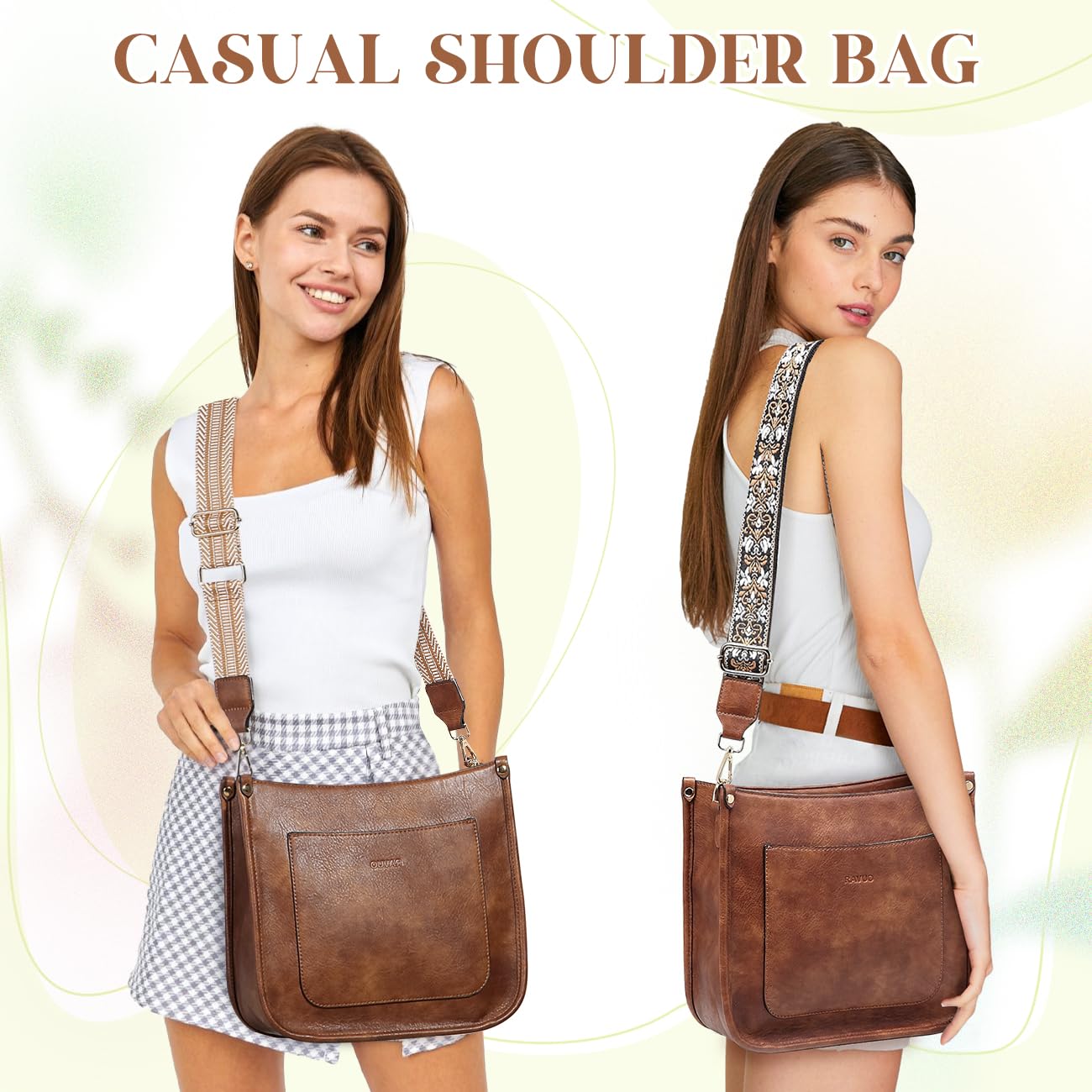 RAVUO Vegan Leather Crossbody Bag for Women - Adjustable Straps, Stylish & Lightweight for Daily Use