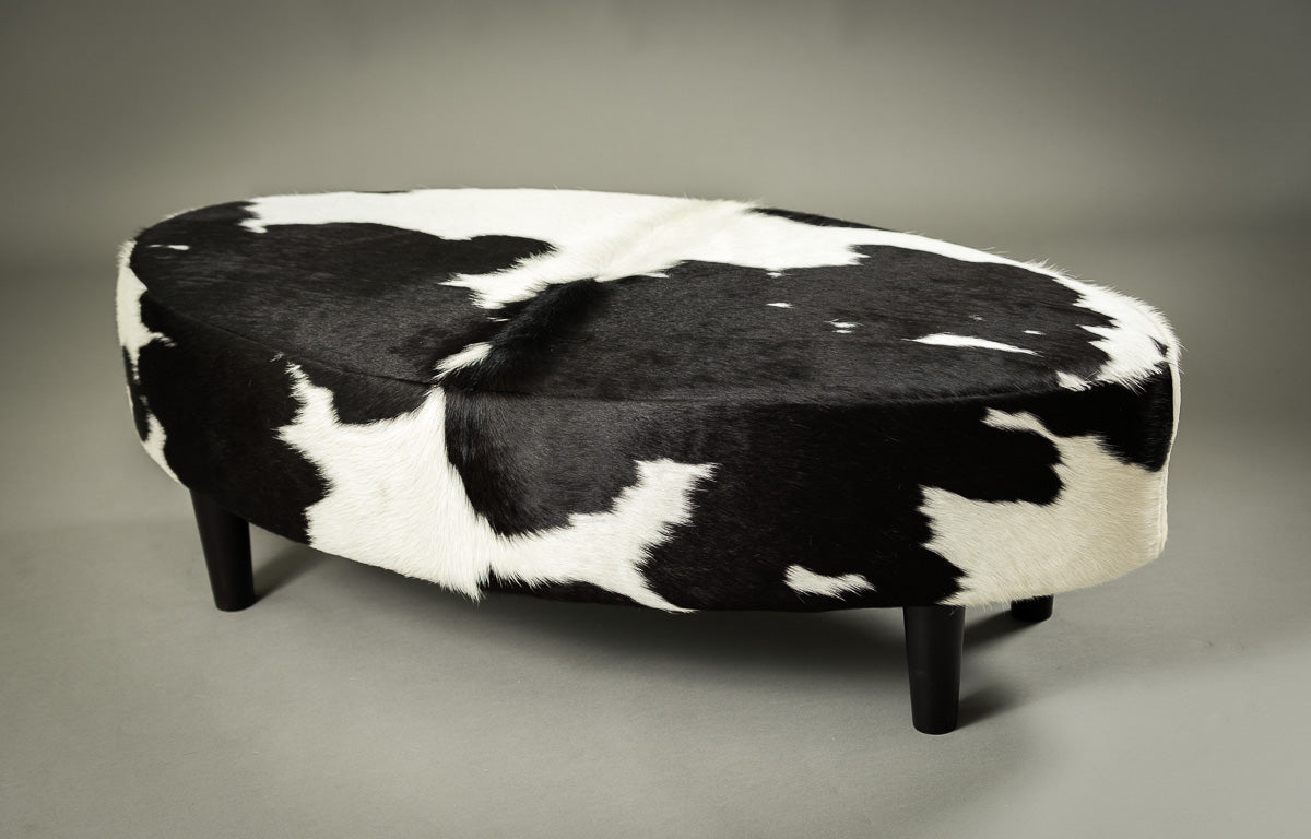 Premium Cowhide Ottoman with Oval Wooden Legs - 47