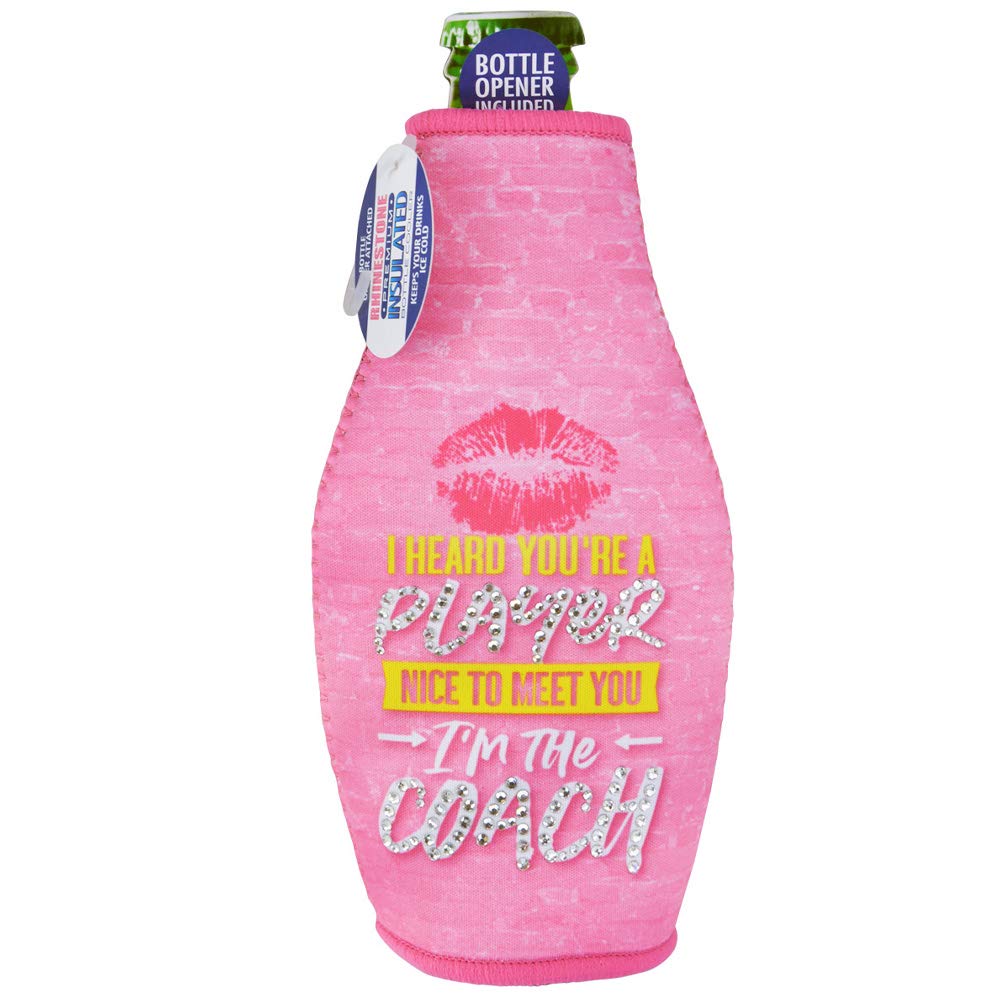 Premium Insulated Neoprene Bottle Cooler with Rhinestone Accents & Built-in Opener - Stylish Coach Design for Wine, Beer & Soda - Perfect for Parties, Picnics & Outdoor Events
