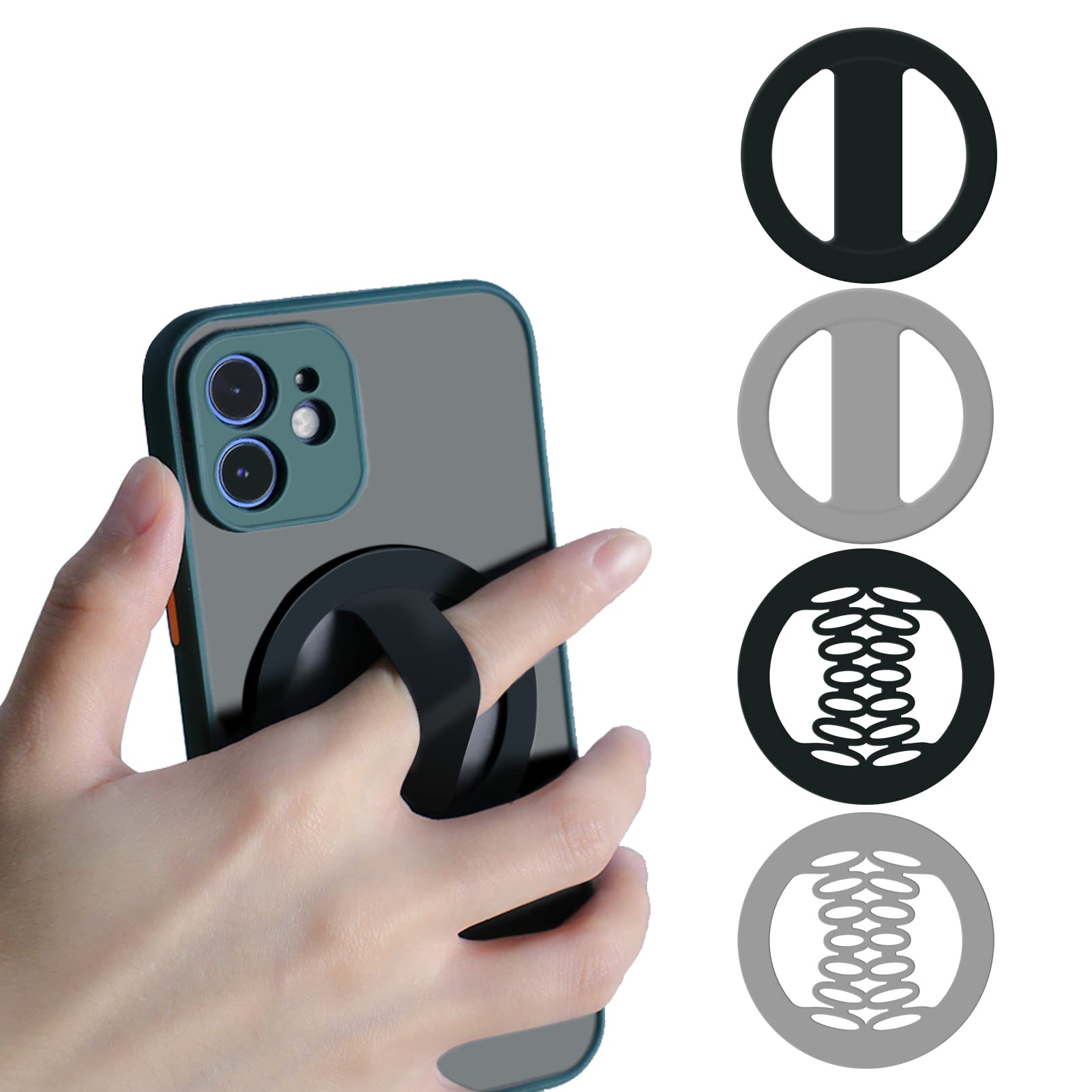 Reteck Elastic Silicone Phone Grip - Magnetic Wireless Charger Compatible Phone Holder & Strap for Hands (Black & Grey) - Perfect for Gym, Driving, and Everyday Use