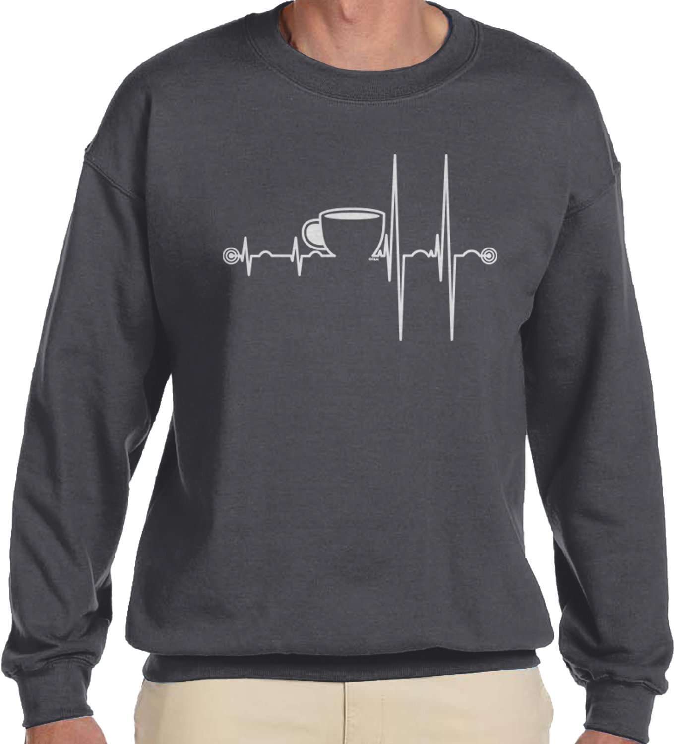 Amdesco Men's Coffee Heartbeat Graphic Crewneck Sweatshirt - Heart Beats for Coffee Lovers - Perfect for Casual Wear, Coffee Dates & Gifts
