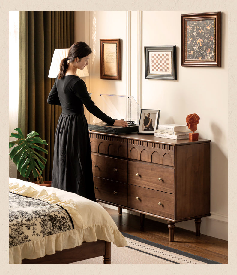 Vintage Black Walnut Solid Wood Cabinet - French Style Retro Storage Cabinet for Living Room, Bedroom & Office Organization