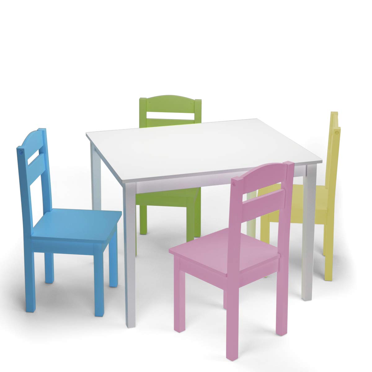 **White & Pastel Solid Wood Kids Table and Chair Set - 5-Piece Toddler Activity Table for Playroom, Dining & Picnic (Ages 2-6) - Perfect for Crafts, Snacks & Pretend Play**