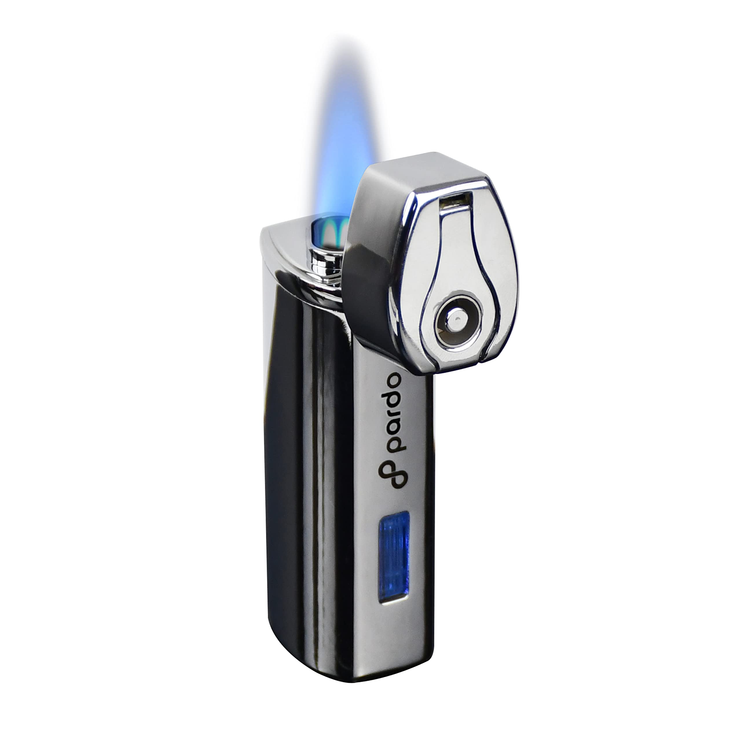 Premium Pardo Cigar Torch Lighter - Rechargeable Triple Jet Flame Butane Lighter with Windproof Design & USB Charging - Perfect for Cigars, Outdoor Camping & BBQ (Ice Silver)