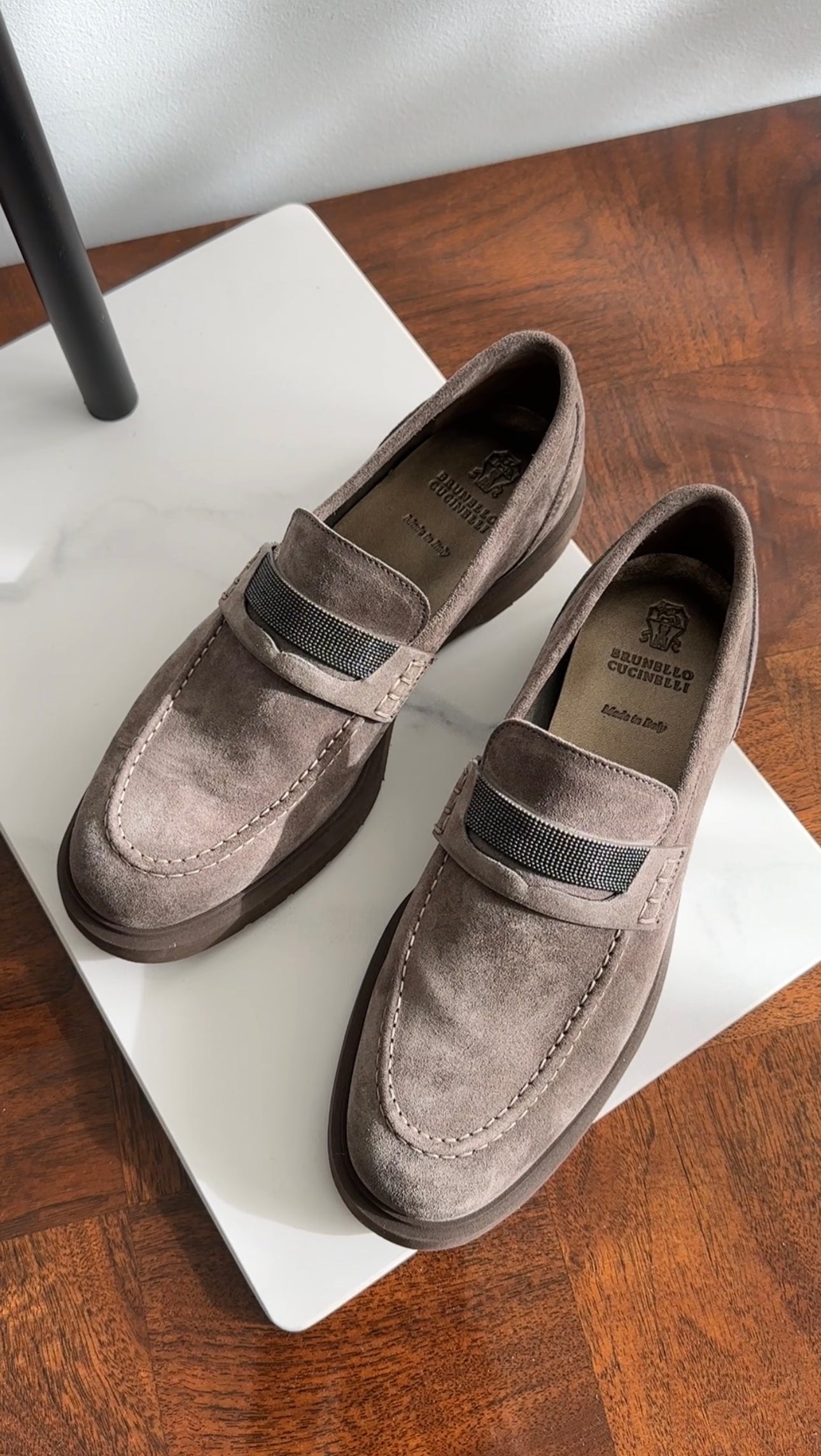 Brunello Cucinelli Grey Suede Monili Loafers Size 37 | Luxury Italian Leather Slip-On Shoes for Women | Perfect for Office, Travel & Special Occasions