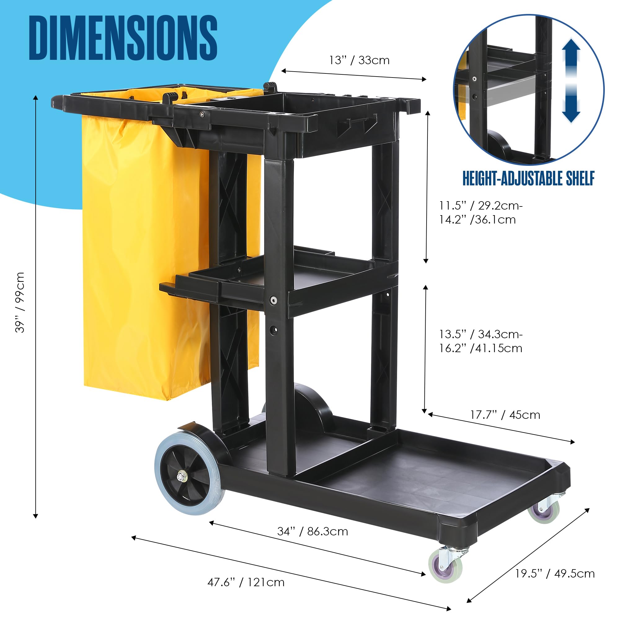 **Heavy-Duty Commercial Cleaning Cart with Wheels - 440 LB Capacity for Janitorial, Housekeeping & Maintenance Supplies - Ideal for Hotels, Schools & Offices**