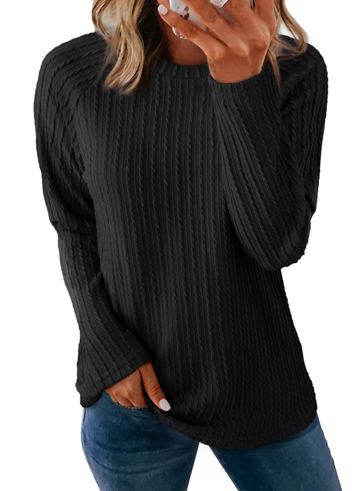 Dokotoo Women's Long Sleeve Lightweight Knit Top - 2025 Spring Fashion Crewneck Casual Basic Tee for Work, Travel & Everyday Wear