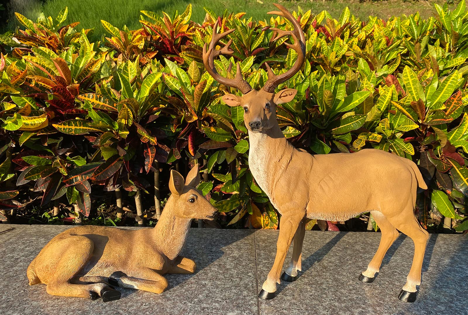XTAPAN Resin Deer Figurine Set - Standing Male & Female Deer Statue for Home Garden, Lawn, Patio, Outdoor Decor - Perfect for Yard Ornaments, Wildlife Theme Decorations, and Nature-Inspired Gifts