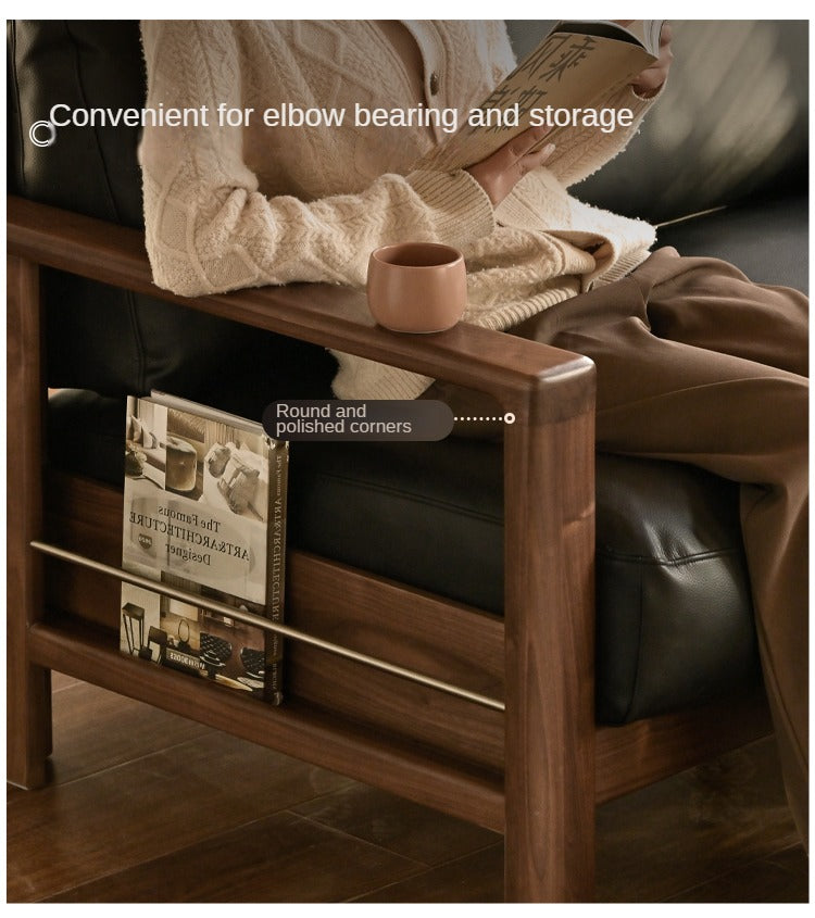 Black Walnut Solid Wood Modern Straight Sofa - Contemporary Fabric Upholstery for Living Room, Lounge & Office Spaces