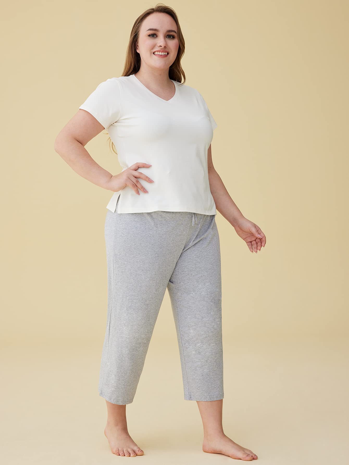 Latuza Women's Cotton Capri Pants - Soft Lounge Pants for Sleep, Yoga & Relaxation - Comfortable Stretchy Casual Pajama Bottoms for Home & Travel