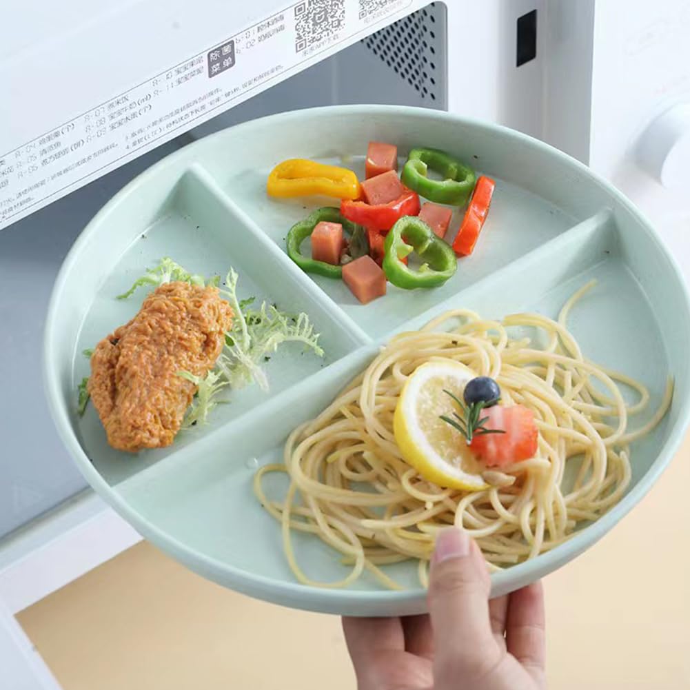 RUIBOLU 5-Pack Unbreakable Divided Plates for Kids & Adults - 9 Inch Reusable Plastic Dinnerware with Portion Control Compartments | Perfect for School Lunches, Picnics, and Portion Control Meals