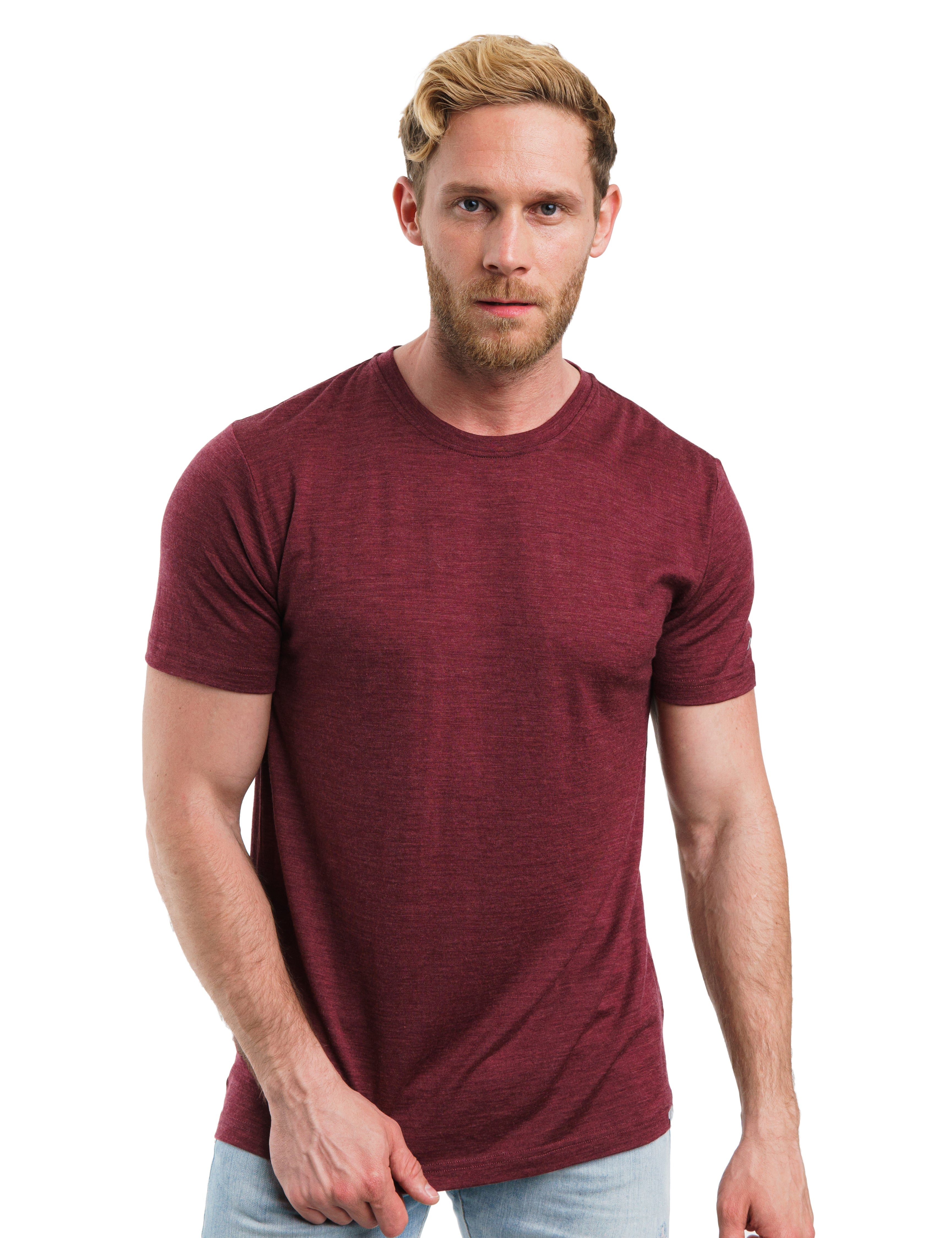 Premium Men's Merino Wool T-Shirt 165 Burgundy - Soft Breathable Base Layer for Hiking, Travel & Everyday Comfort