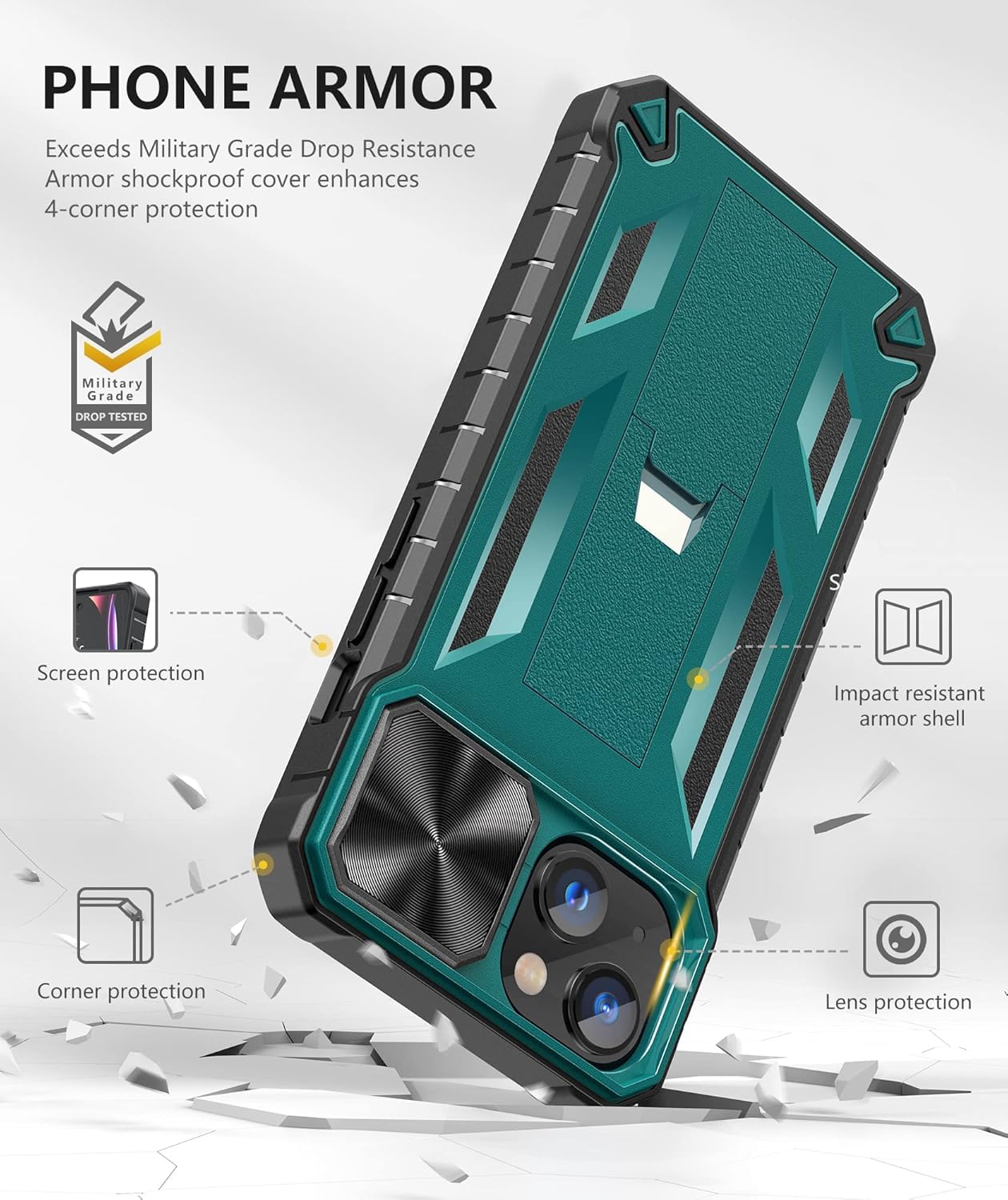 SOiOS Shockproof Military Grade iPhone 16e/13/14 Case with Kickstand - Rugged TPU Hybrid Protective Phone Cover | Matte Textured Design | Perfect for Outdoor Activities, Travel & Daily Protection